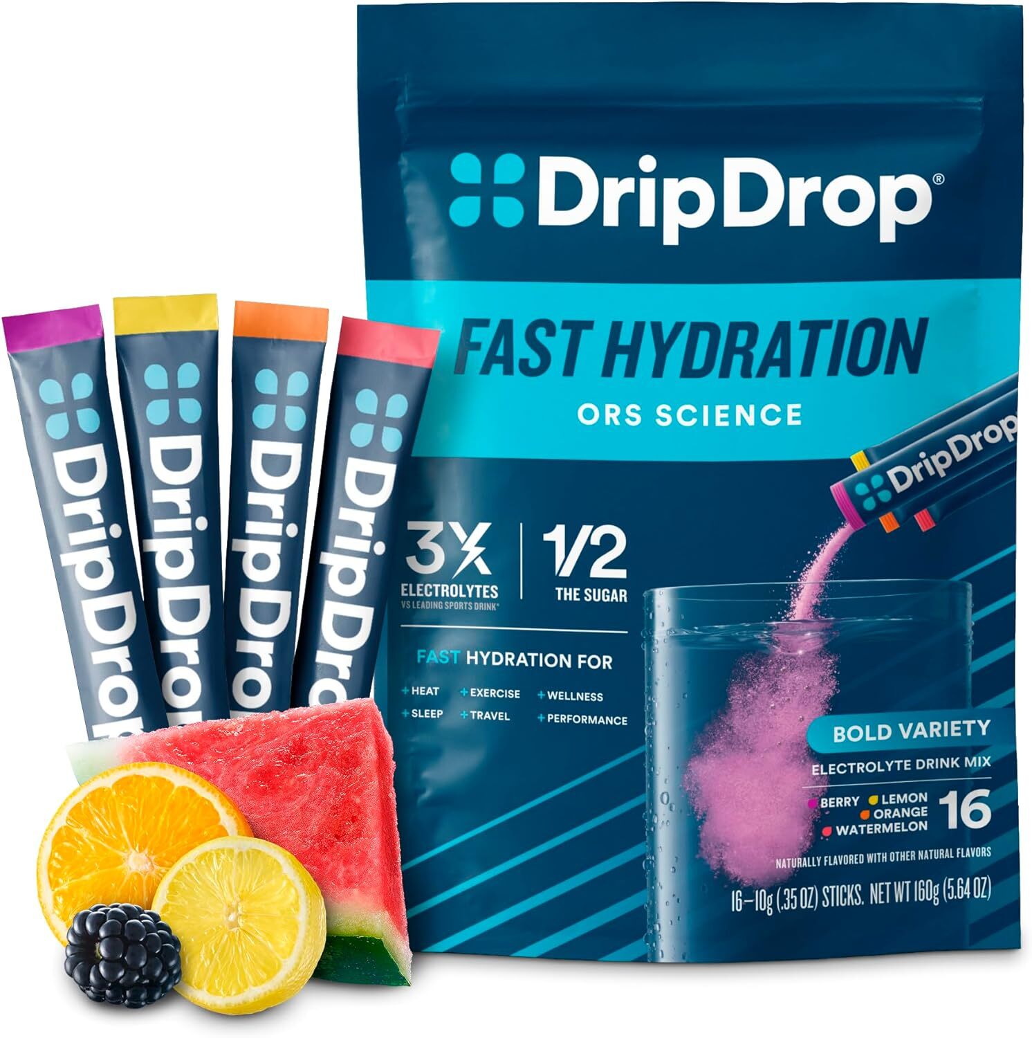 DripDrop Hydration Bold Variety Pack Electrolyte Drink Mix Single Serve 32 Stick