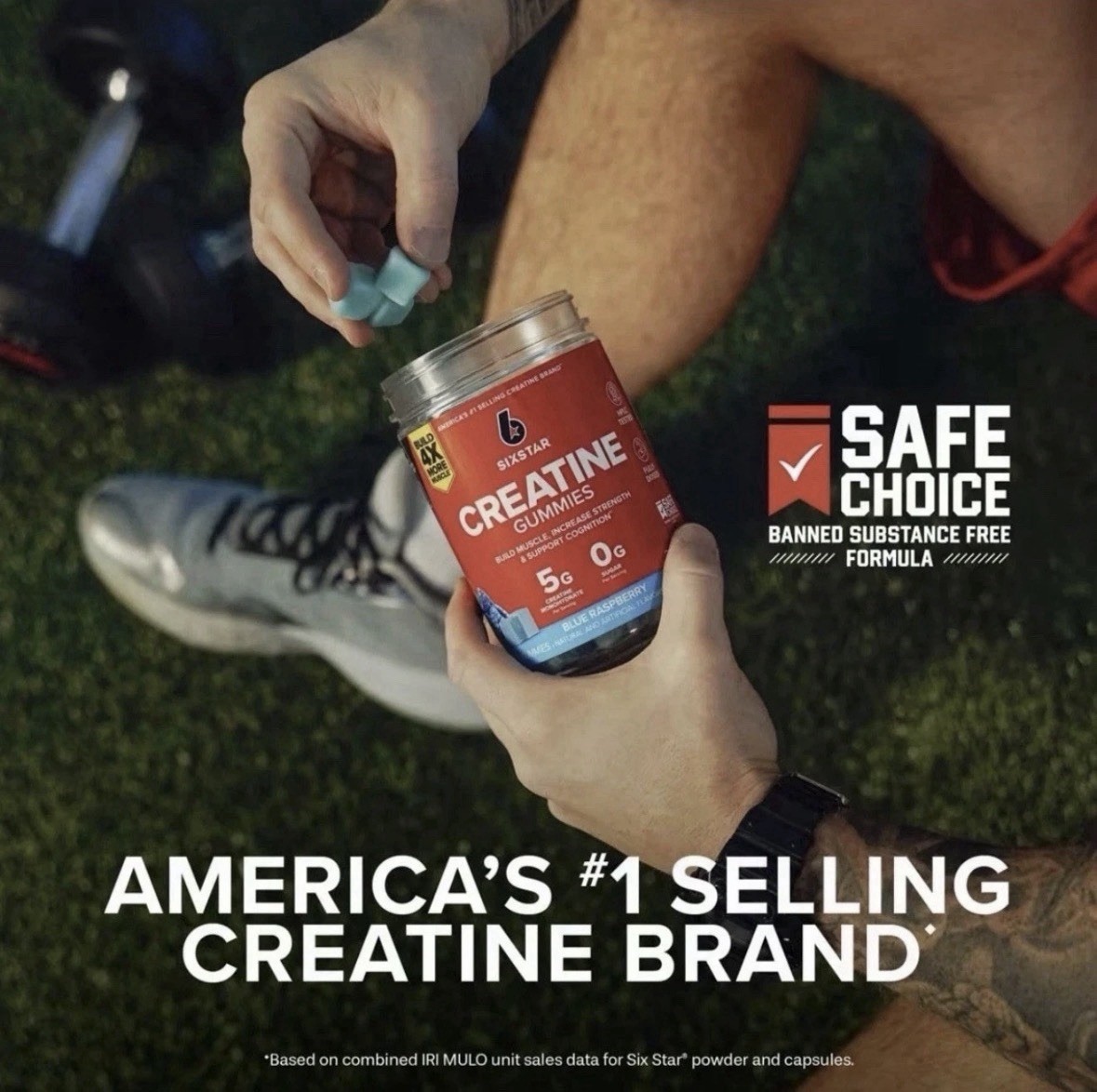 SIXSTAR Creatine Gummies Sugar Free 5g Creatine Monohydrate Blue Raspberry, 90ct