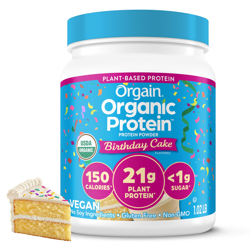 Orgain Organic Vegan Protein Powder Birthday Cake – 21G Plant Based Protein 7G