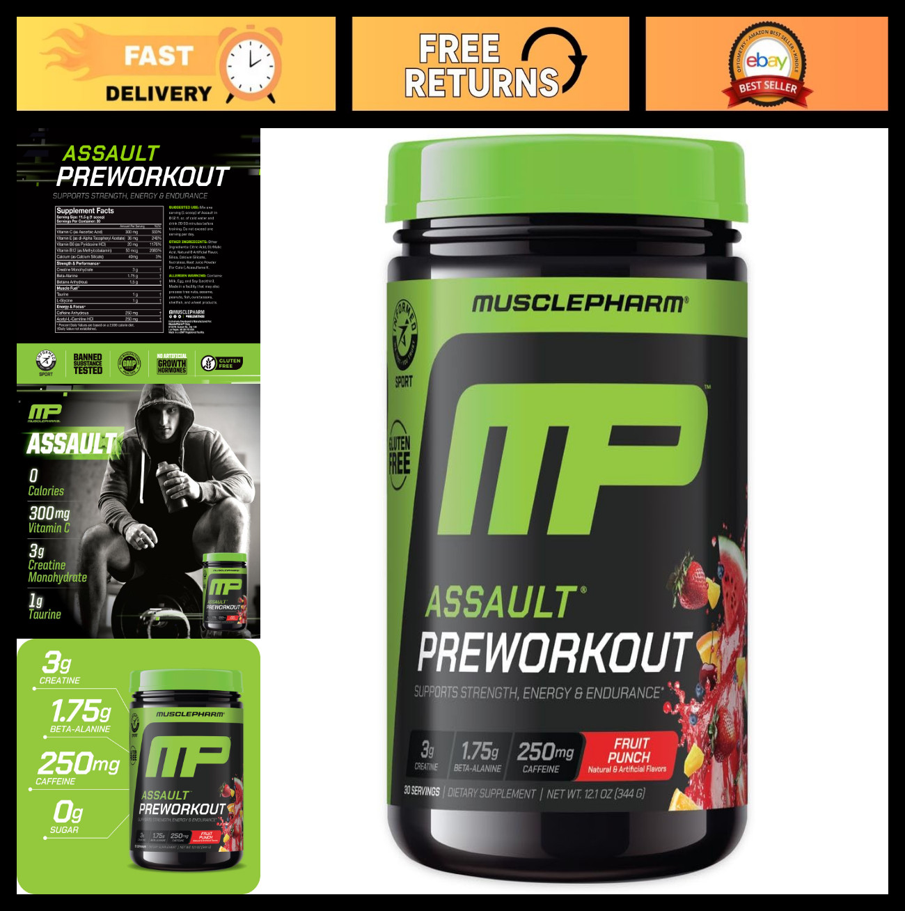 Pre Workout Powder Fruit Punch – 30 Servings, Energy Boost, Strength & Endurance
