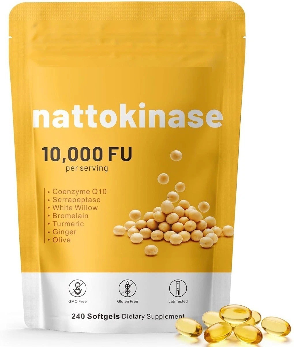Nattokinase 10,000 FU 240gels Serrapeptase/Bromelain/CoQ10/Turmeric