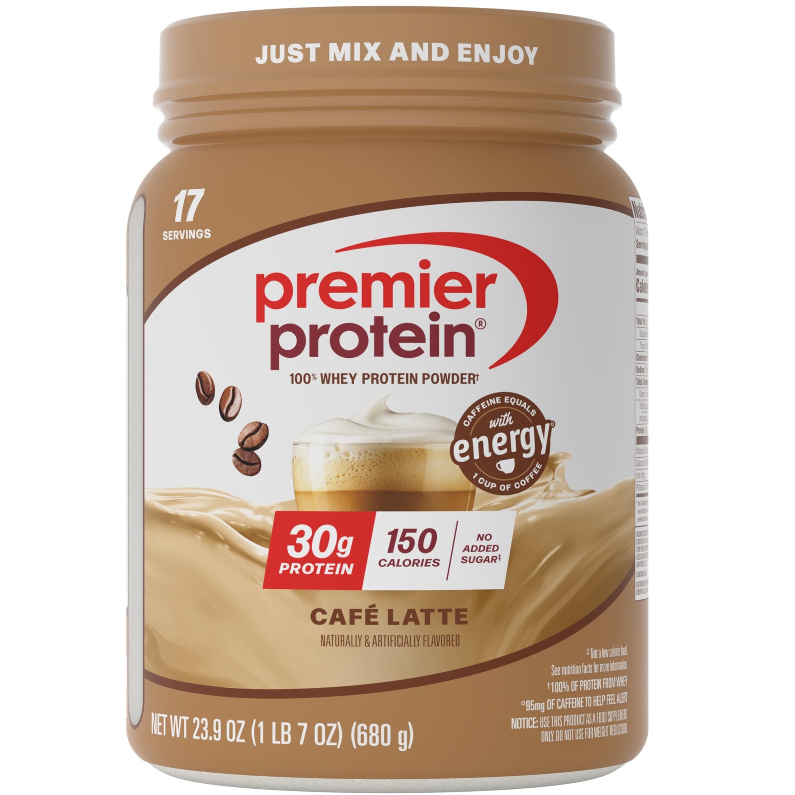 Premier Protein Powder, Café Latte, 30g Protein, 95mg Caffeine for Energy, No…