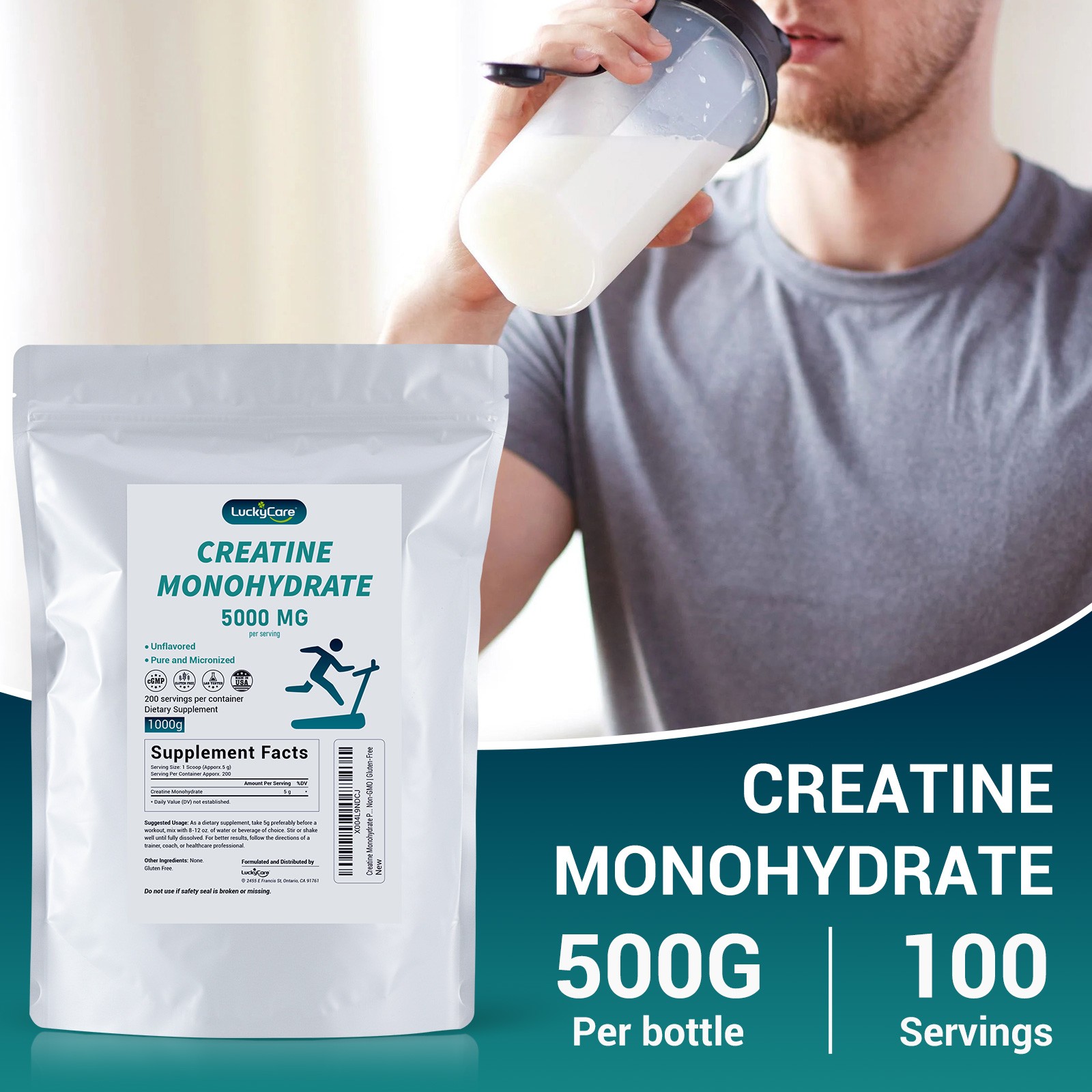 3X Pure Creatine Monohydrate 2.2 lbs 200 Servings 5g Each Micronized Powder