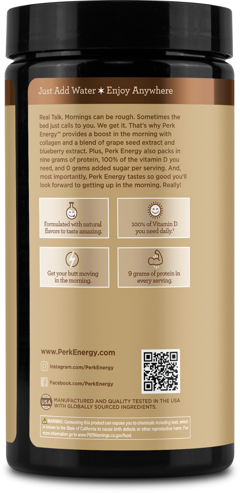 Perk Energy Original Dutch Hot Cocoa (20 Servings) – Soy Free, Peanut Free
