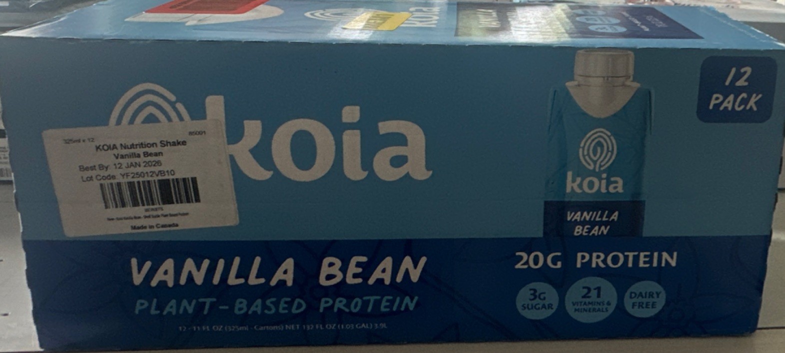 Koia Vanilla Bean Plant-Based Protein Shake 12 Pack 20g Protein Dairy Free