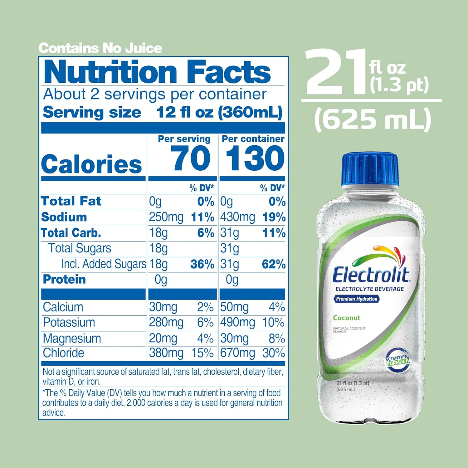 , Electrolyte Beverage, Coconut, 21 Fl Oz Bottle (Pack of 12)