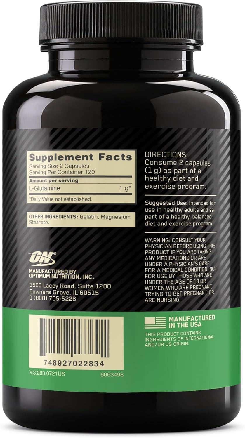 L-Glutamine Muscle Recovery Capsules, 1000mg, 240 Count Package May Vary Pack…