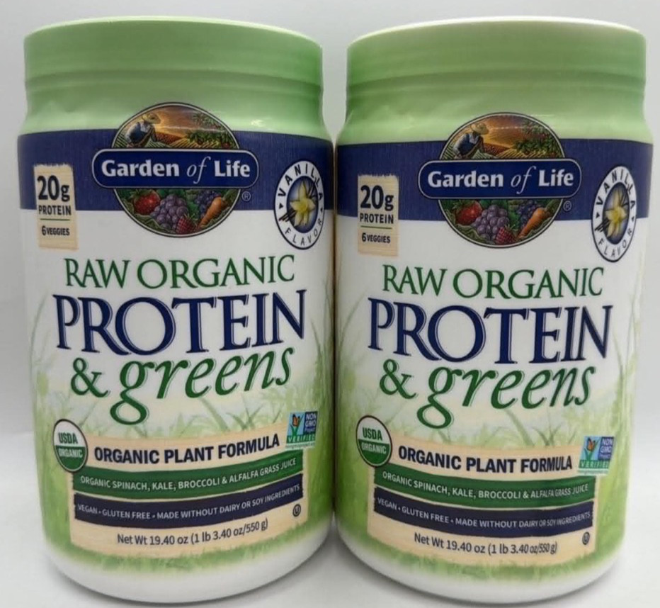 2PK Garden of Life Raw Organic Protein & Greens ~ Vanilla ~1.40 oz EA ~EXP 1/27