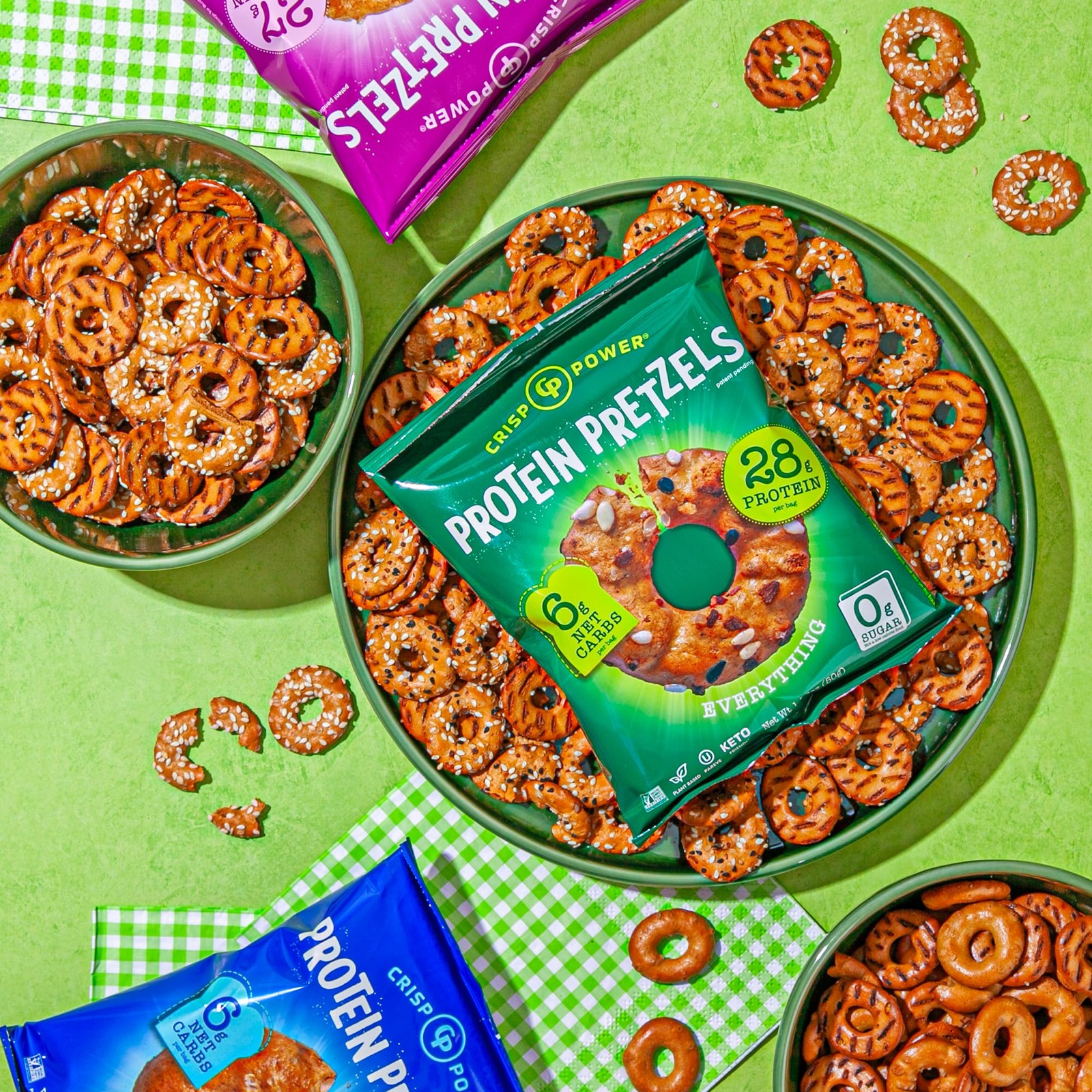 Crisp Power Protein Pretzels Variety Pack Sea Salt Vegan Keto Snack Plant Based