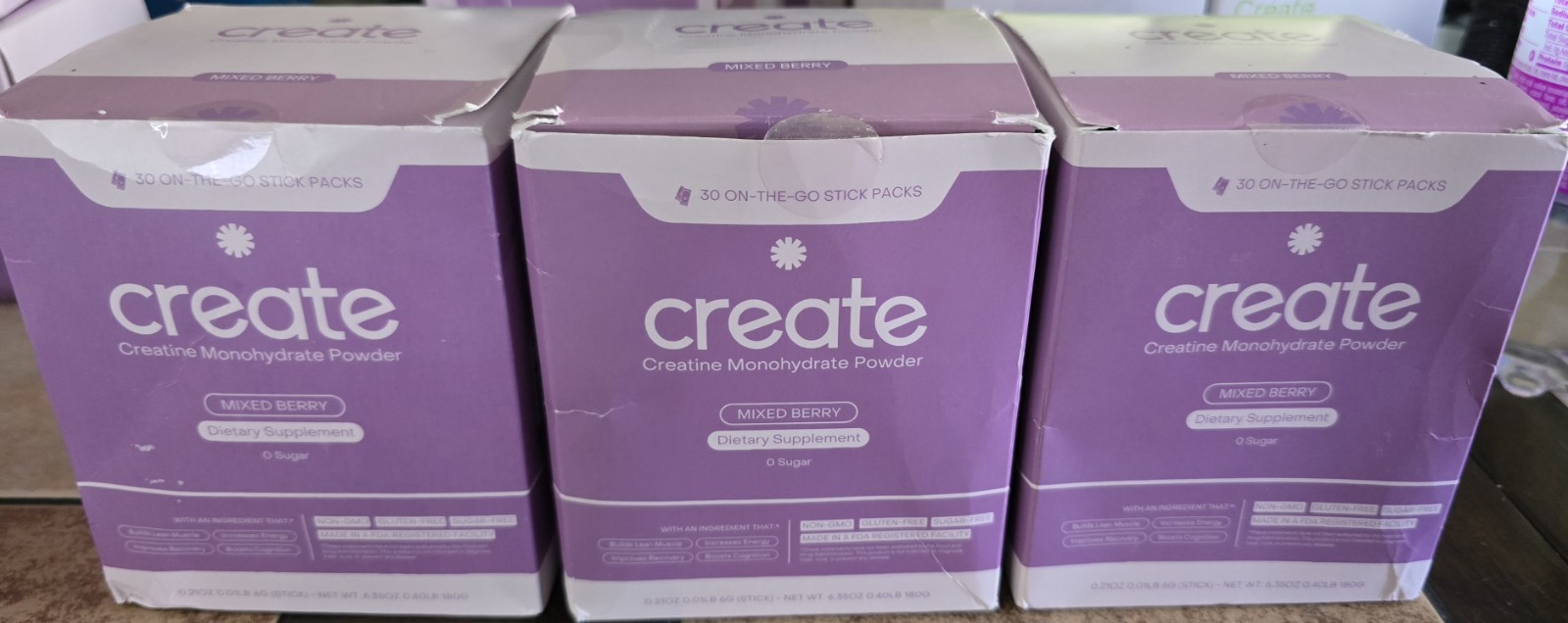 Lot Of 3 Create Single Serve Creatine Monohydrate Powder – 5g, 30ct Mixed Berry