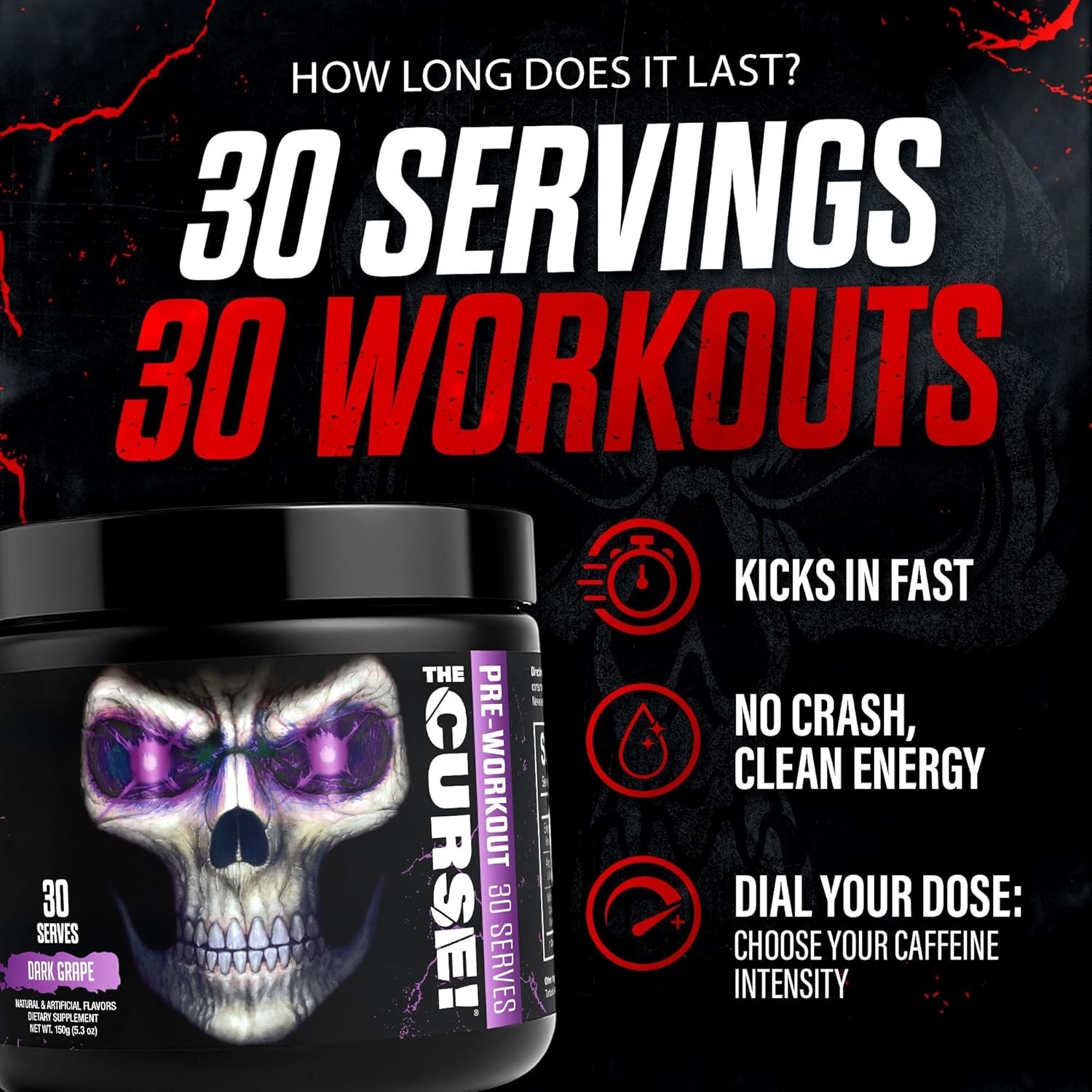 Extreme Energy Pre Workout Powder with Creatine – 30 Servings of Blue Raspberry