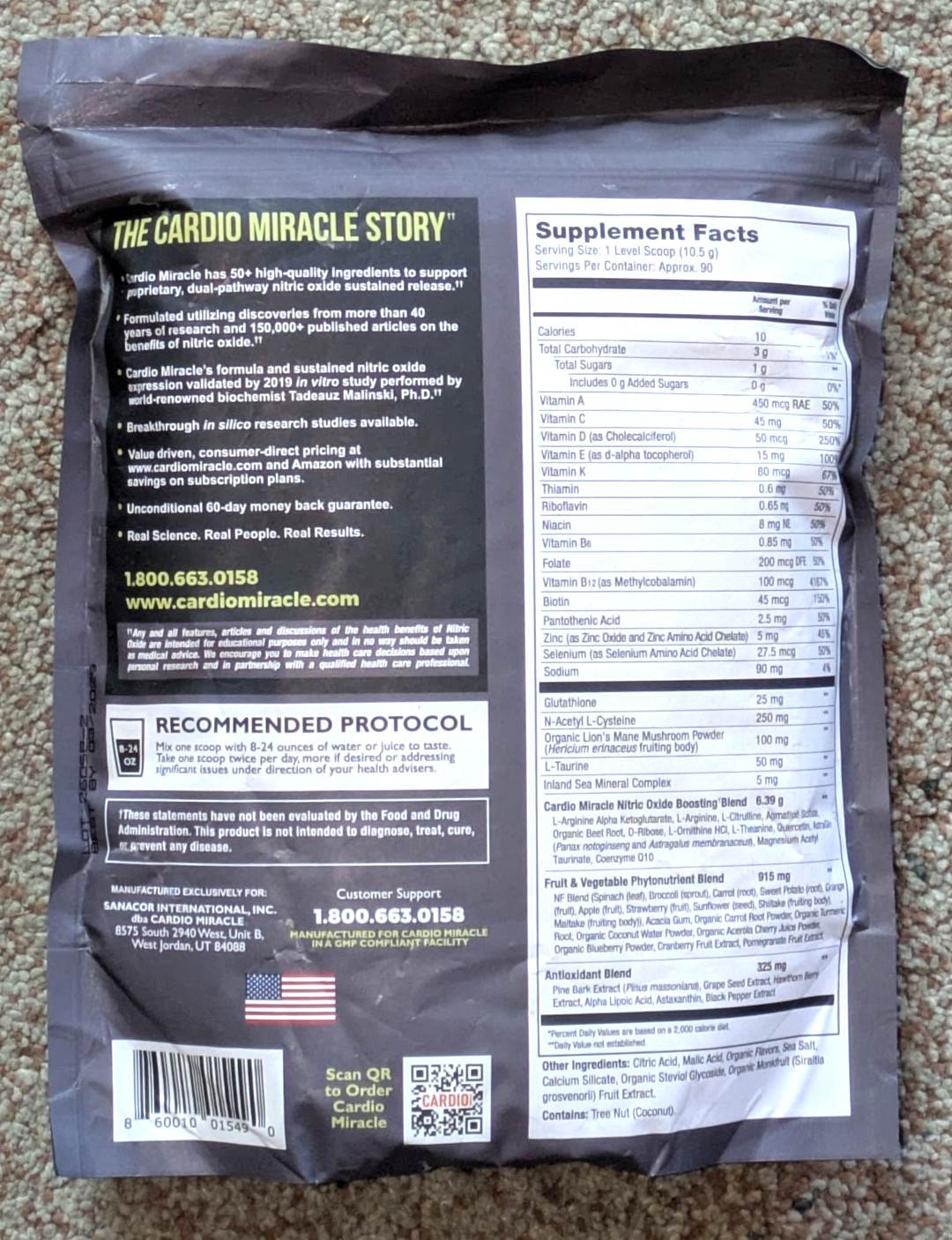 90 SERVINGS CARDIO MIRACLE THE COMPLETE NITRIC OXIDE SOLUTION – NEW SEALED