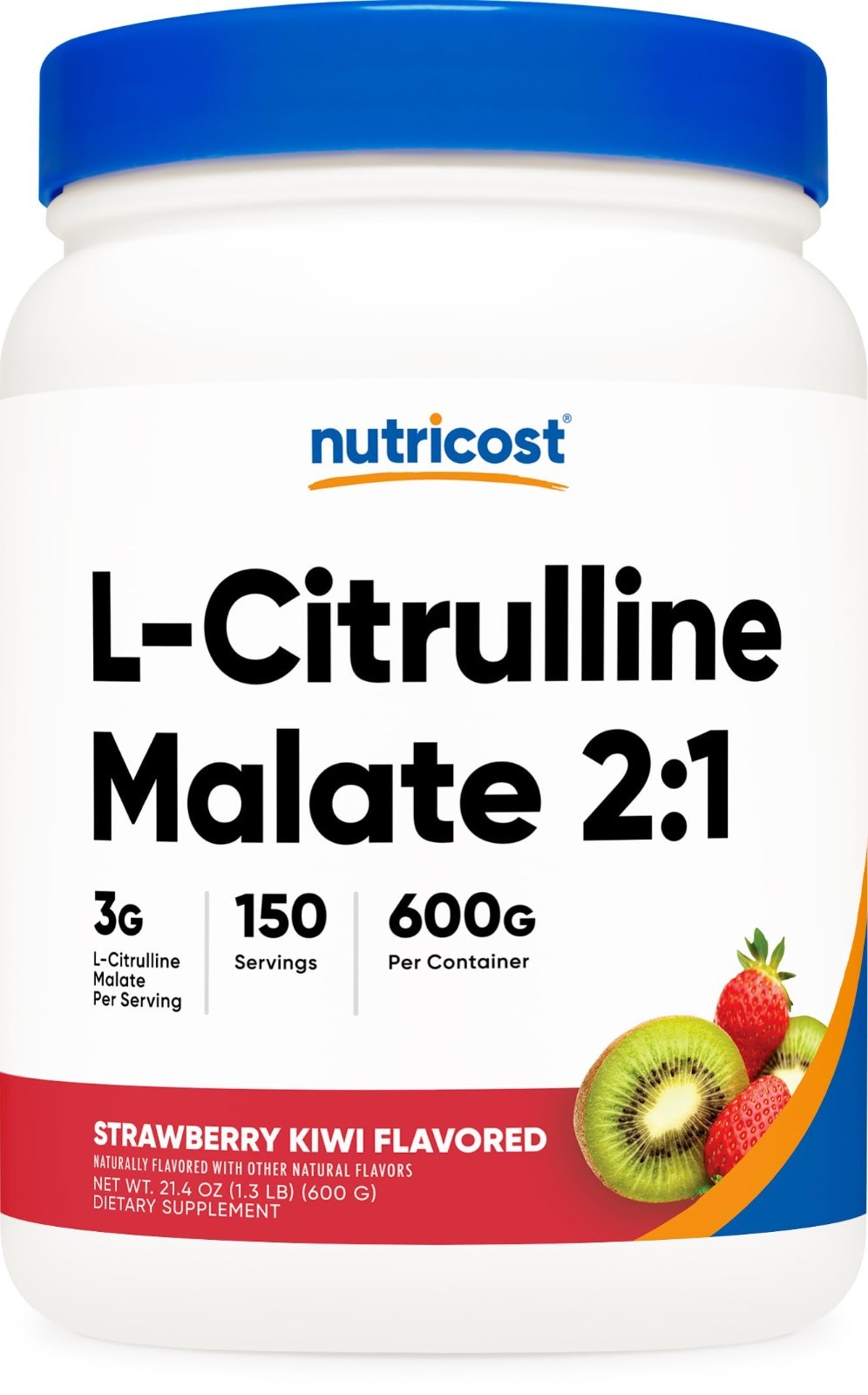 L-Citrulline Malate 2:1 Powder – 600g Strawberry Kiwi Flavor – Muscle Recovery &