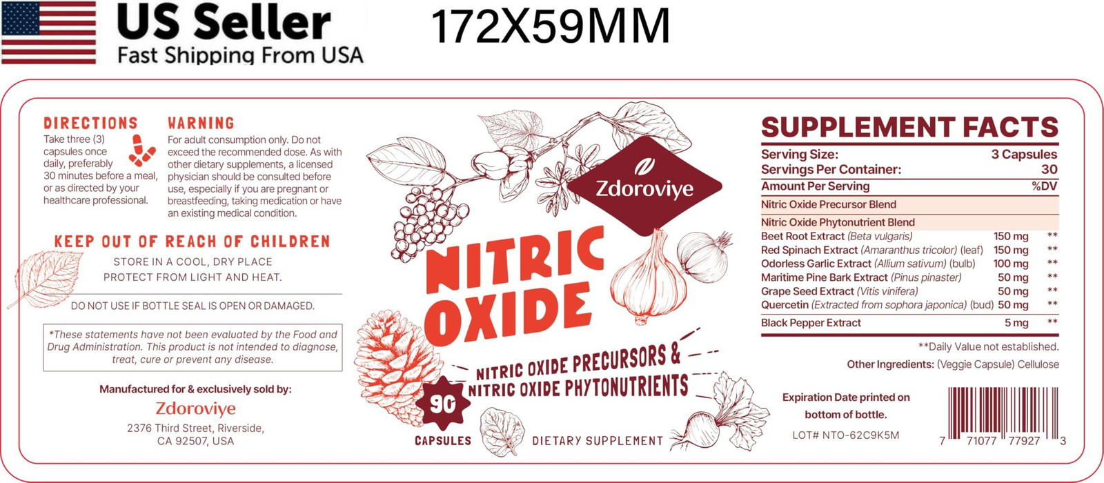 Zdoroviye Nitric Oxide Supplement for Men, 90 Capsules 90 Count (Pack of 2)