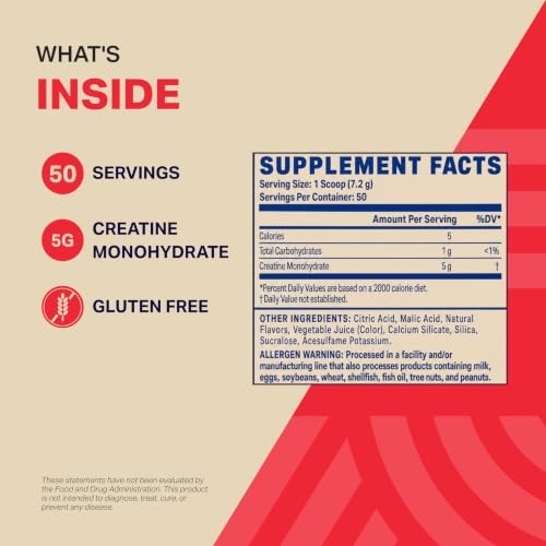Creatine Monohydrate Powder 50 Servings Strawberry Athletic