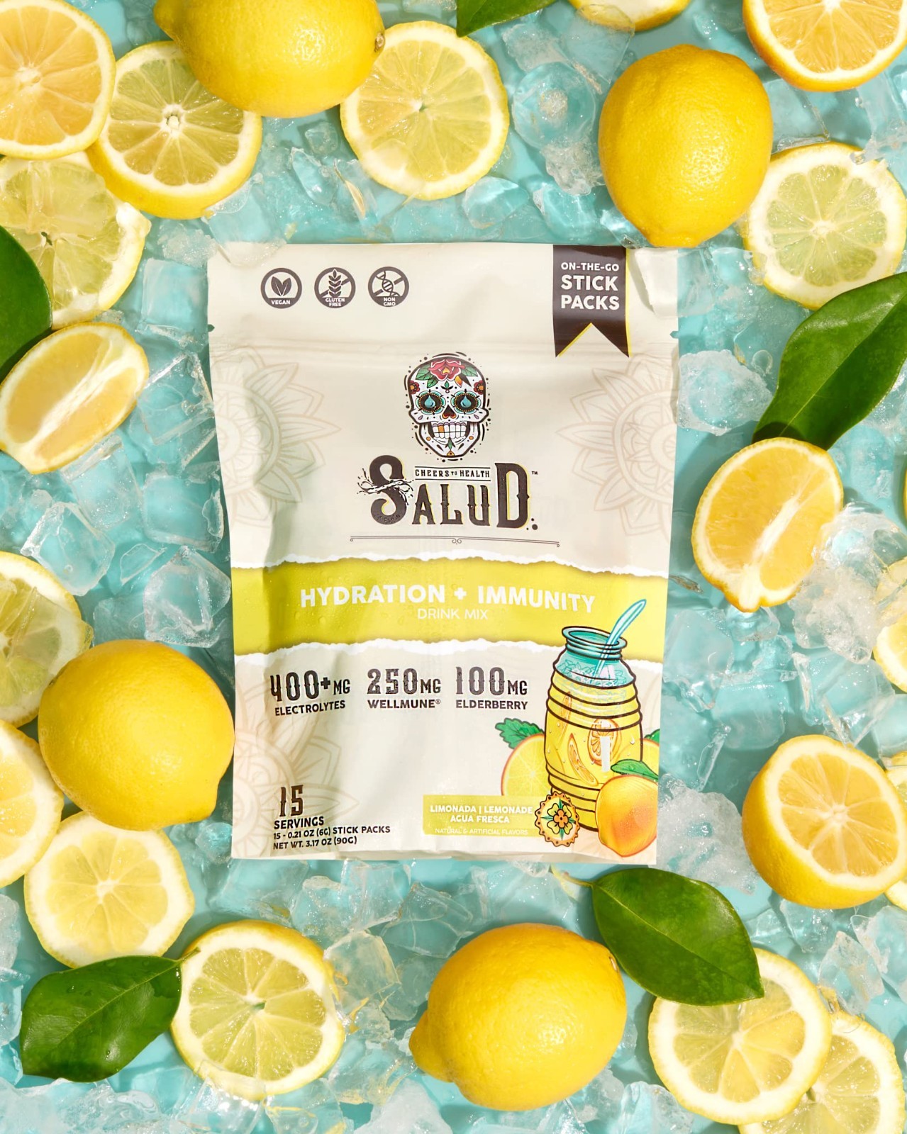 2-in-1 Hydration & Immunity Drink Mix, Lemonade Flavor, Electrolyte Powder, Vega