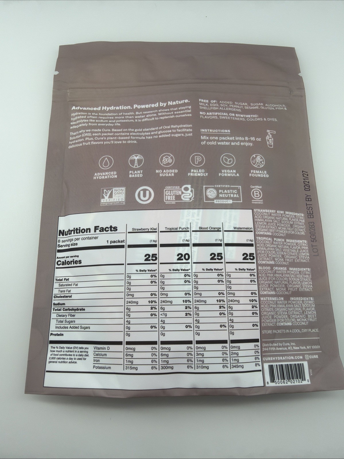 cure Electrolyte Drink Mix | Tropical Variety | 8 Pack 2.2oz
