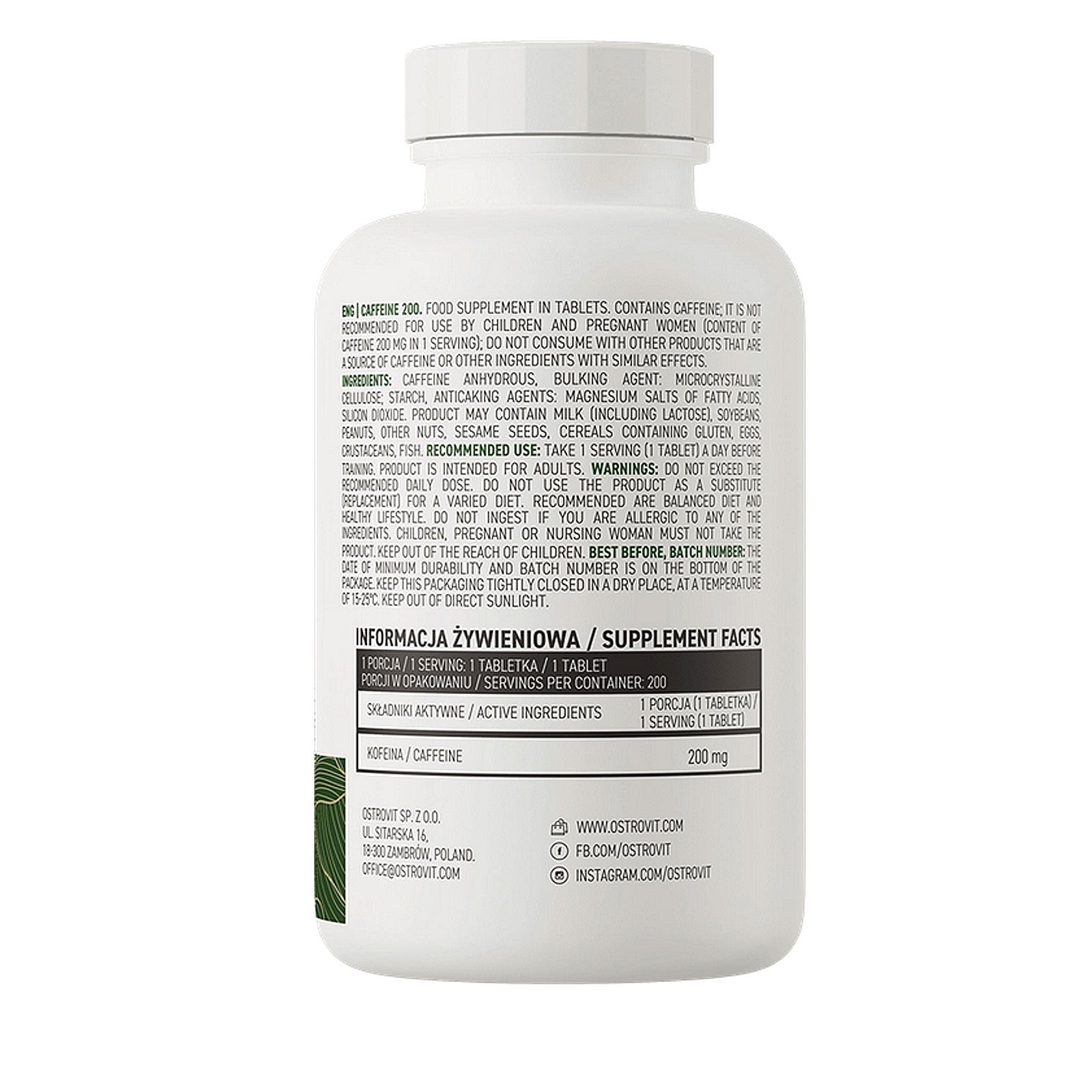 CAFFEINE 200 – 200 Tablets -Energy Pill Endurance Focus Performance Fat Loss