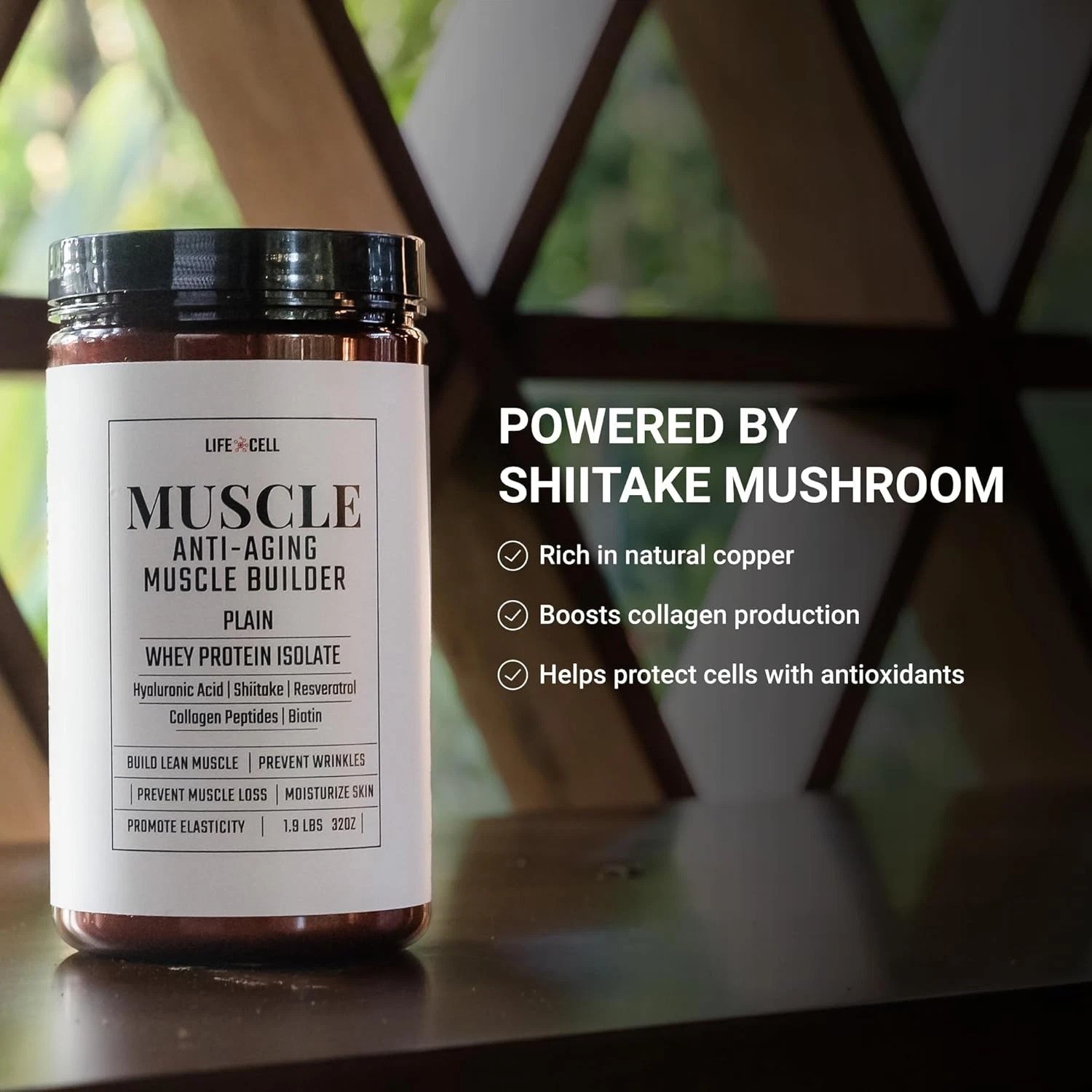 Whey Protein:Anti-Aging Muscle Builder w/ Shiitake Mushroom, Collagen & Hyalu…