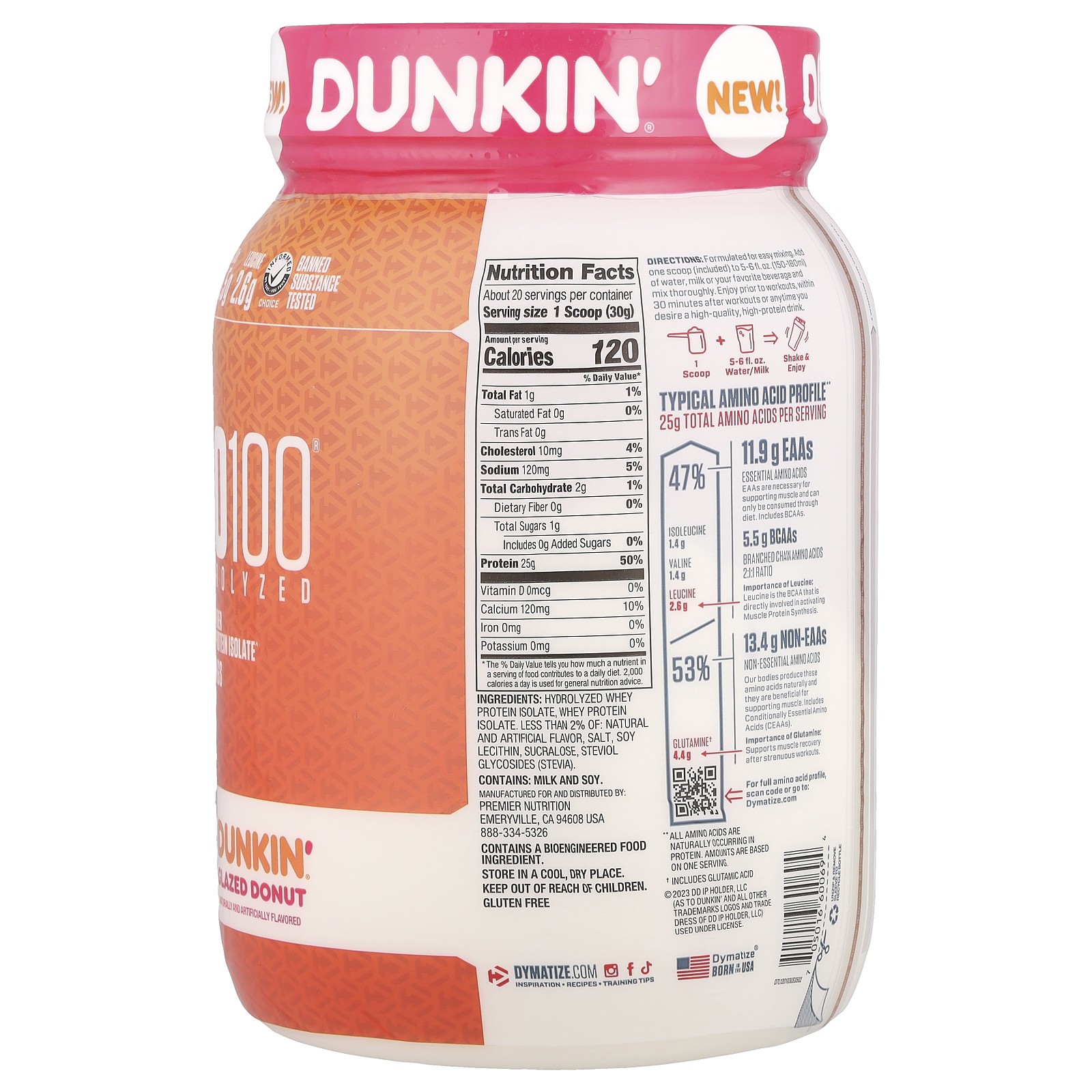 ISO100® Hydrolyzed, 100% Whey Protein Isolate, Dunkin® Glazed Donut, 1.34 lb
