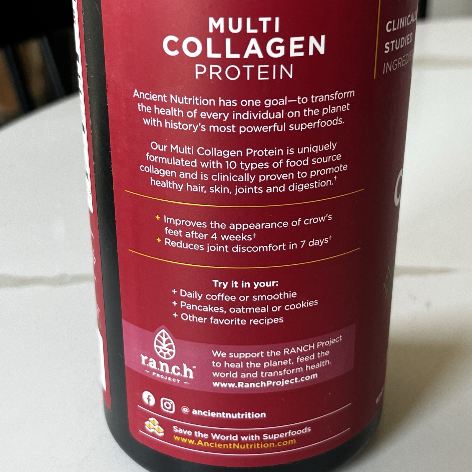 Ancient Nutrition Multi Collagen Protein Powder 10 Types Unflavored 24 Serv