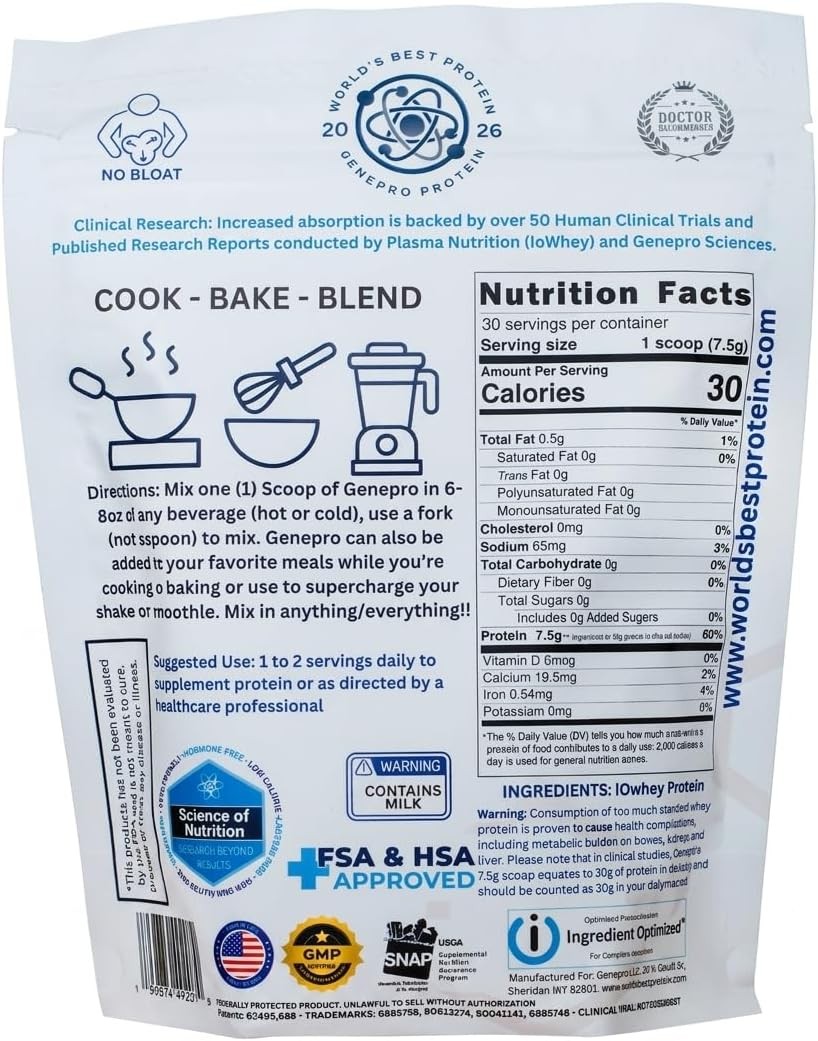 GENEPRO Gen 3 Unflavored Whey Isolate Lactose Free 30 Servings