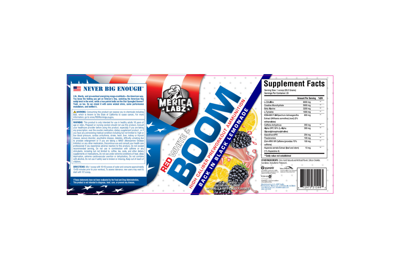 ‘Merica Labz RED WHITE & BOOM | High Caliber | FOCUS – ALL Flavors PREWORKOUT