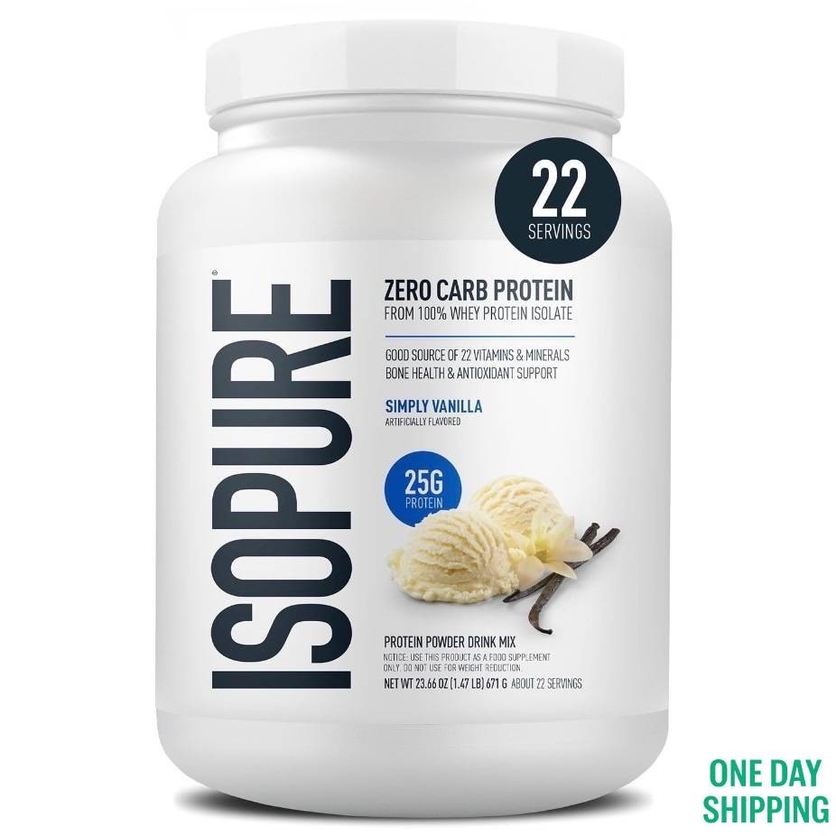 Isopure Zero Carb Whey Protein Isolate Powder, Simply Vanilla, 1.47 lbs.