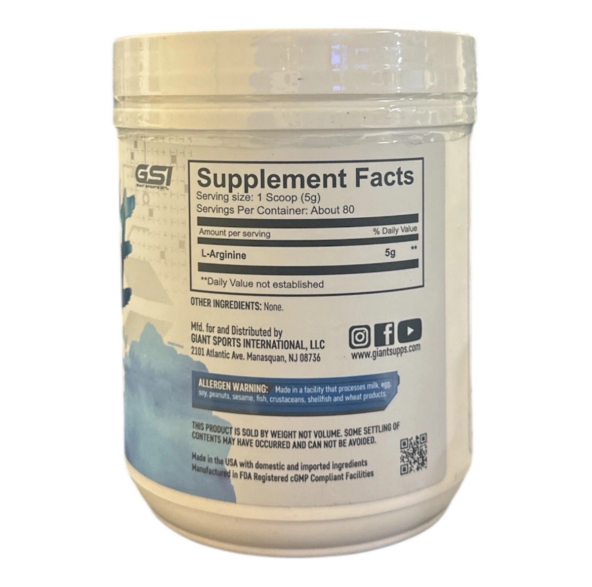Giant ARGININE Unflavored 80 Servings Dietary Supplement. EXP : 5/26