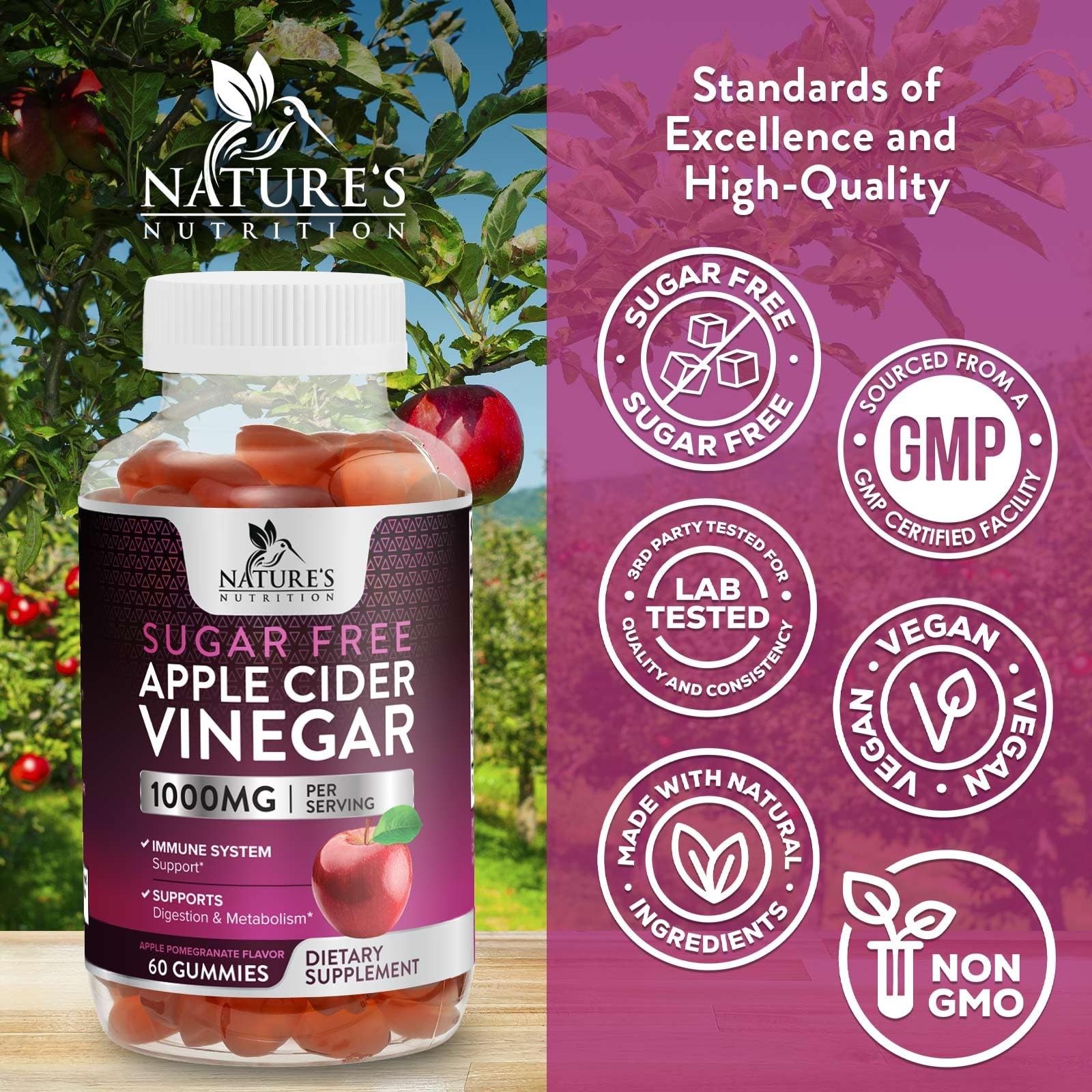 Apple Cider Vinegar Gummies for Weight Loss – Sugar Free 60 Count (Pack of 1)