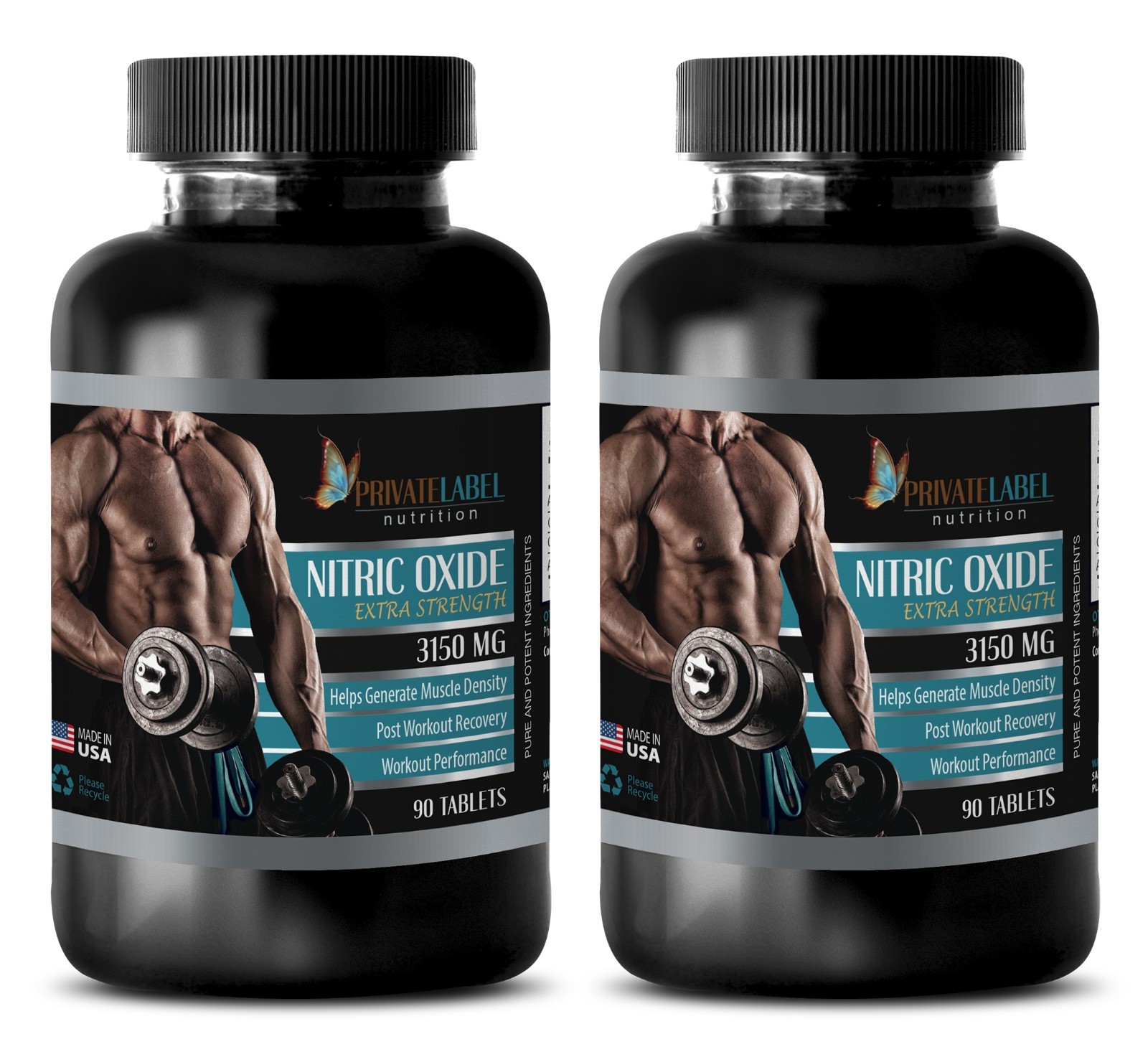 Nitric Oxide 3150mg L-Arginine Build Muscle 180 Capsules 2 Bottles