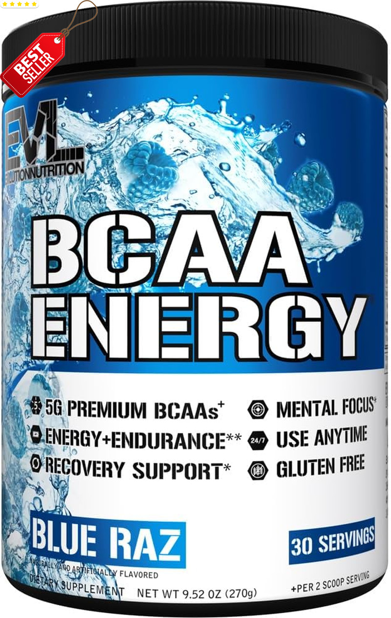 EVL BCAA Amino Acids Powder Energy Pre Workout Muscle Recovery Blue Raz US