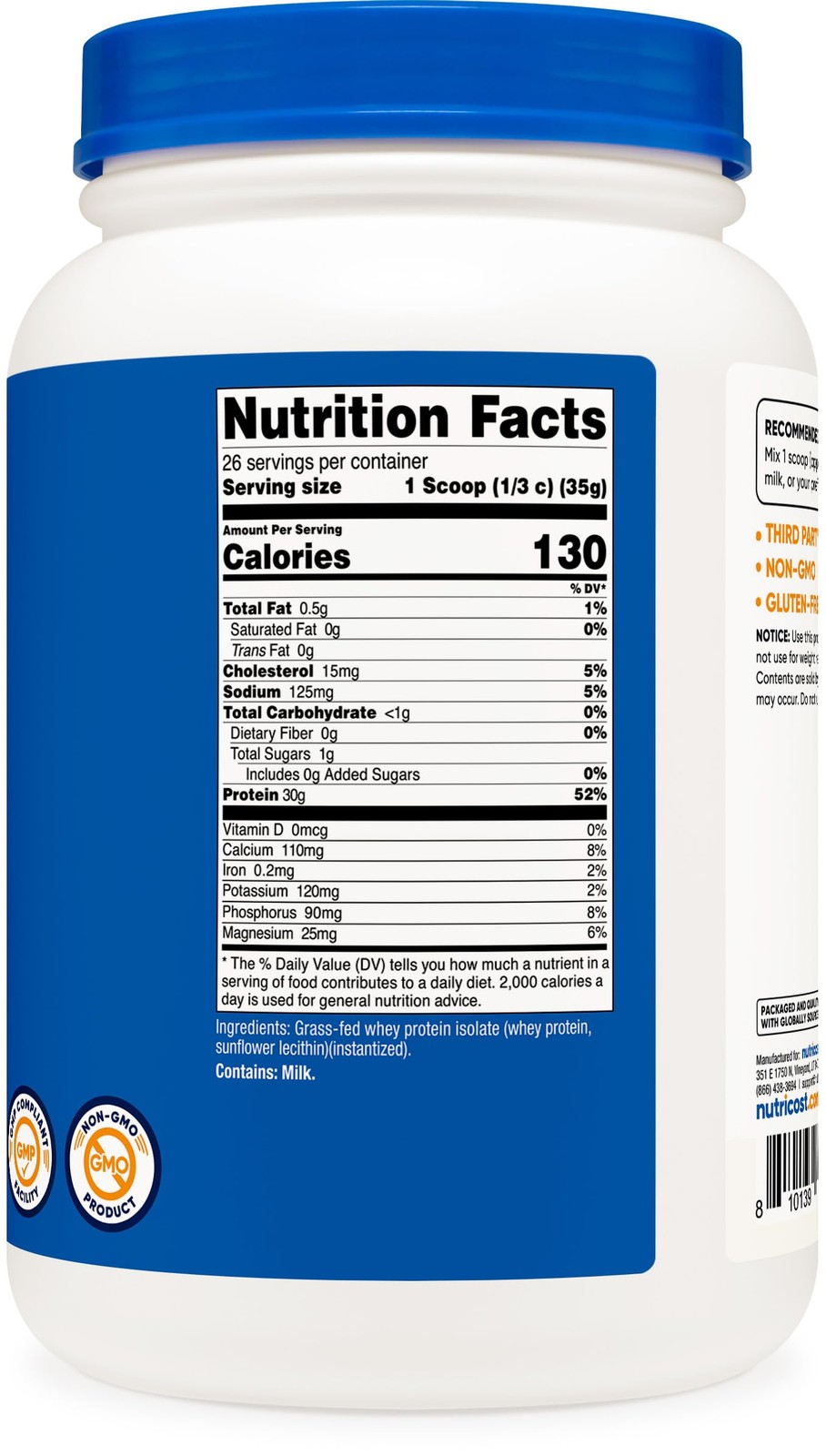Nutricost Grass-Fed Whey Protein Isolate 2 Pound (Pack of 1), Chocolate