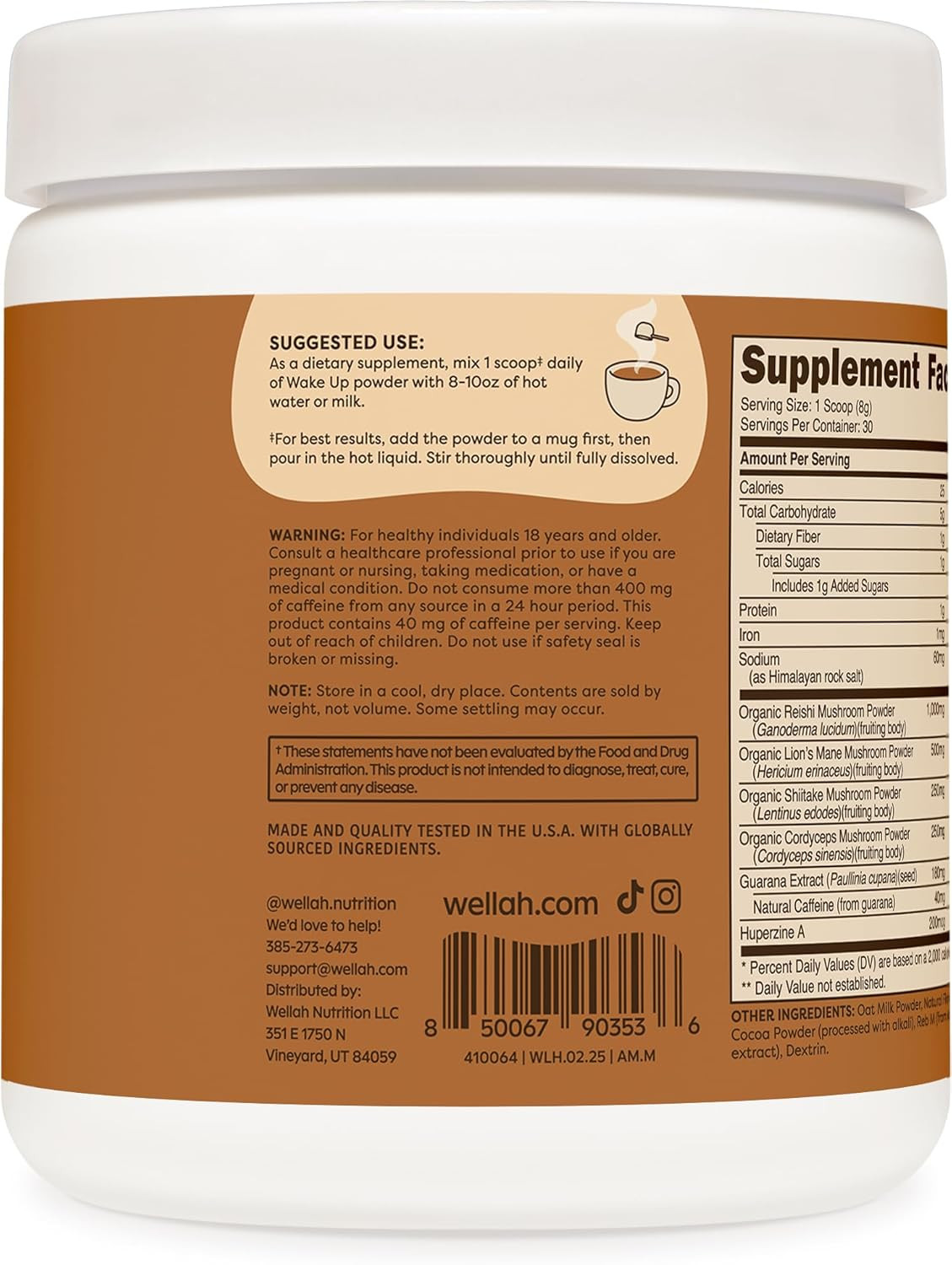 Wake up Adaptogenic Mushroom Drink Blend Mocha Flavored (30 Servings) – 40Mg Nat