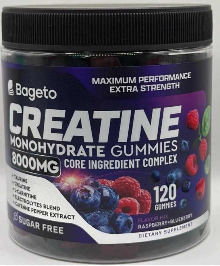 LOT OF THREE Bageto CREATINE Monohydrate Gummies 8000mg Ras Blue 120 Exp 8/27