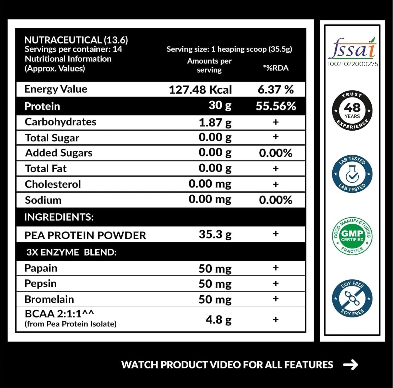 Carbamide Forte Pea Protein Powder Isolate 30Grams Per Serving 4.8G BCAA 500Gram