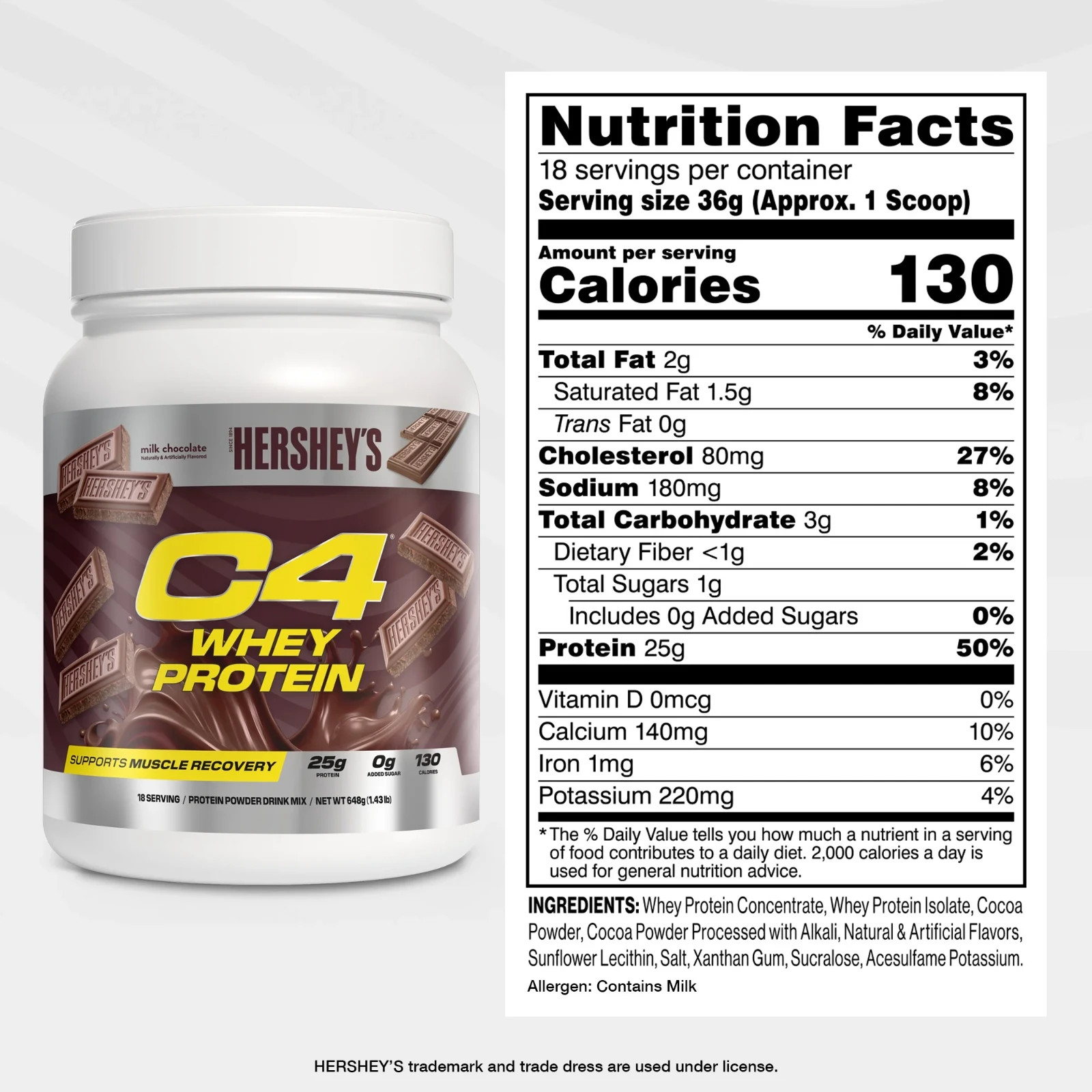 C4 Pro Whey Protein Powder, Hershey’s Milk Chocolate, 18 Servings