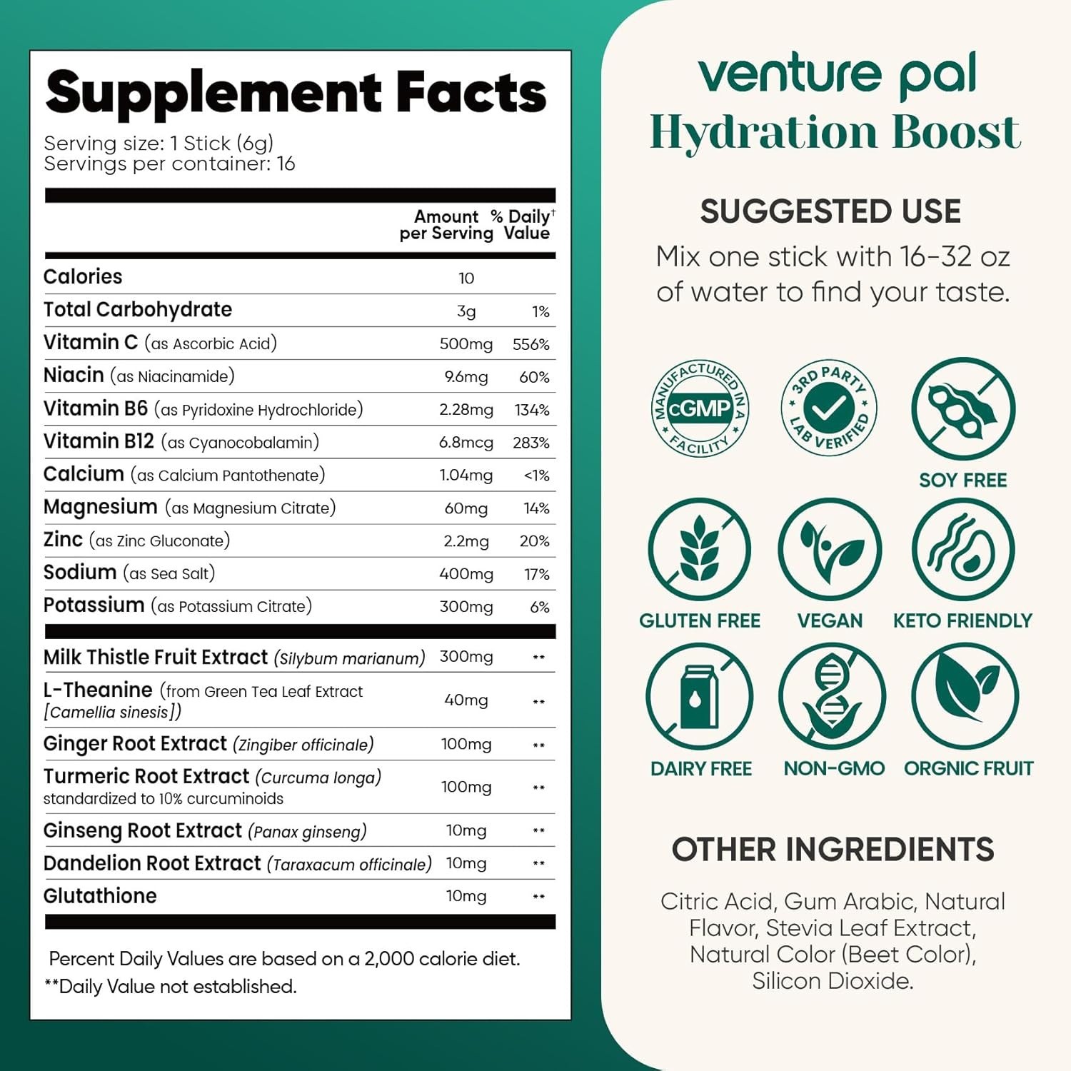 Liquid Electrolyte Powder Packets with Vitamins for Adult Hydration – 16 Count