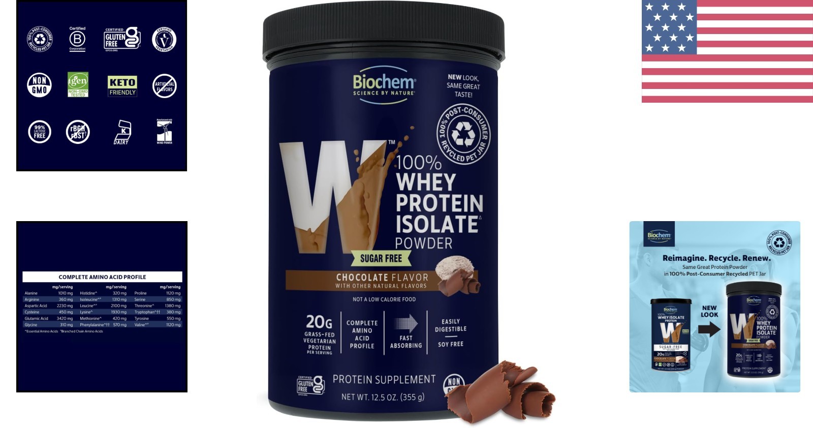 Sustainable 100% Whey Protein Powder – Sugar-Free Chocolate, 20g Protein, 12.5oz