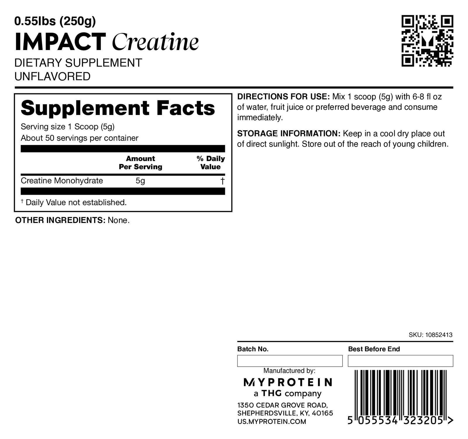 Myprotein Creatine Monohydrate Powder, 50 Servings 0.5 Pound (Pack of 1)
