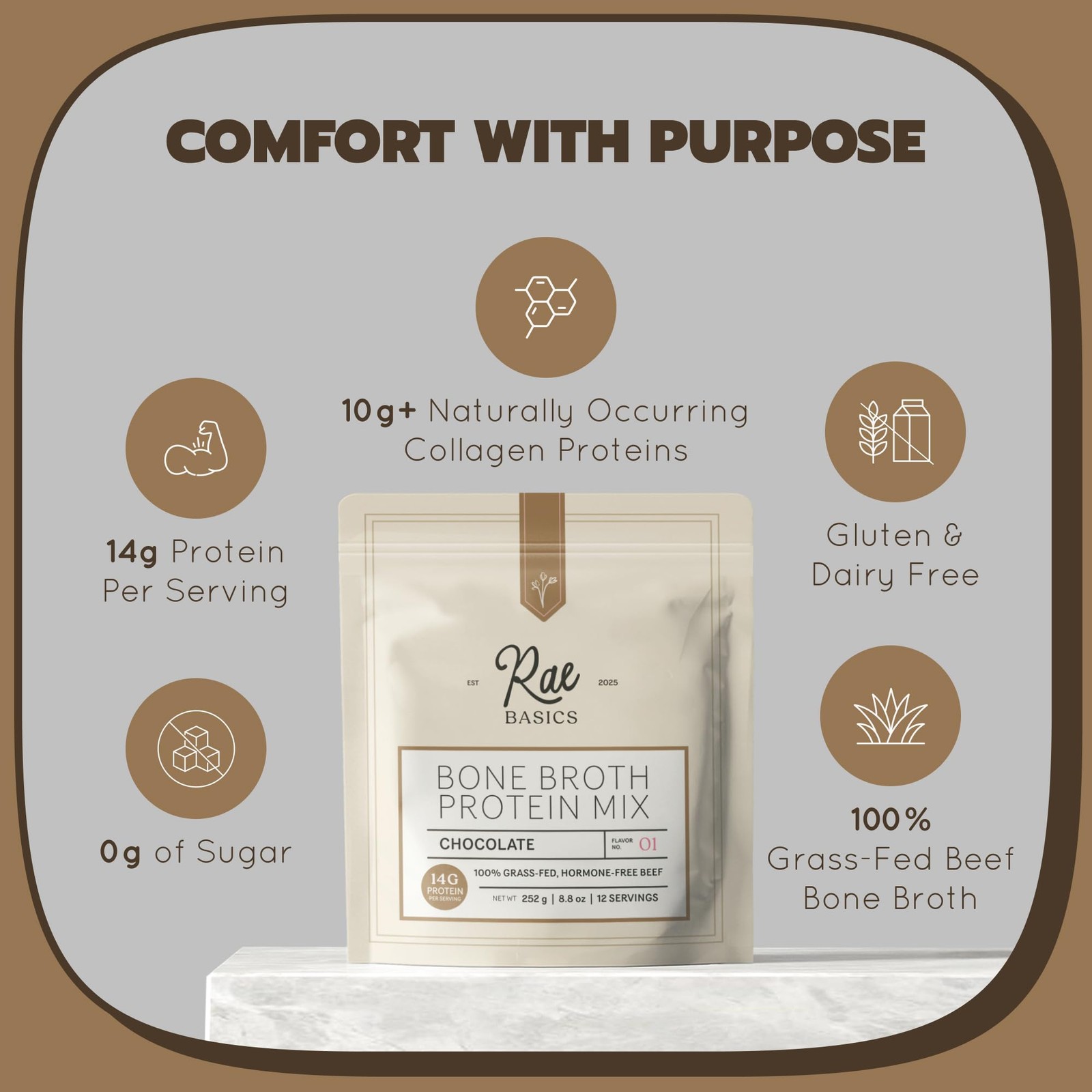 Rae Basics Bone Broth Protein Powder, Grass Fed Collagen with 14g Complete Pr…