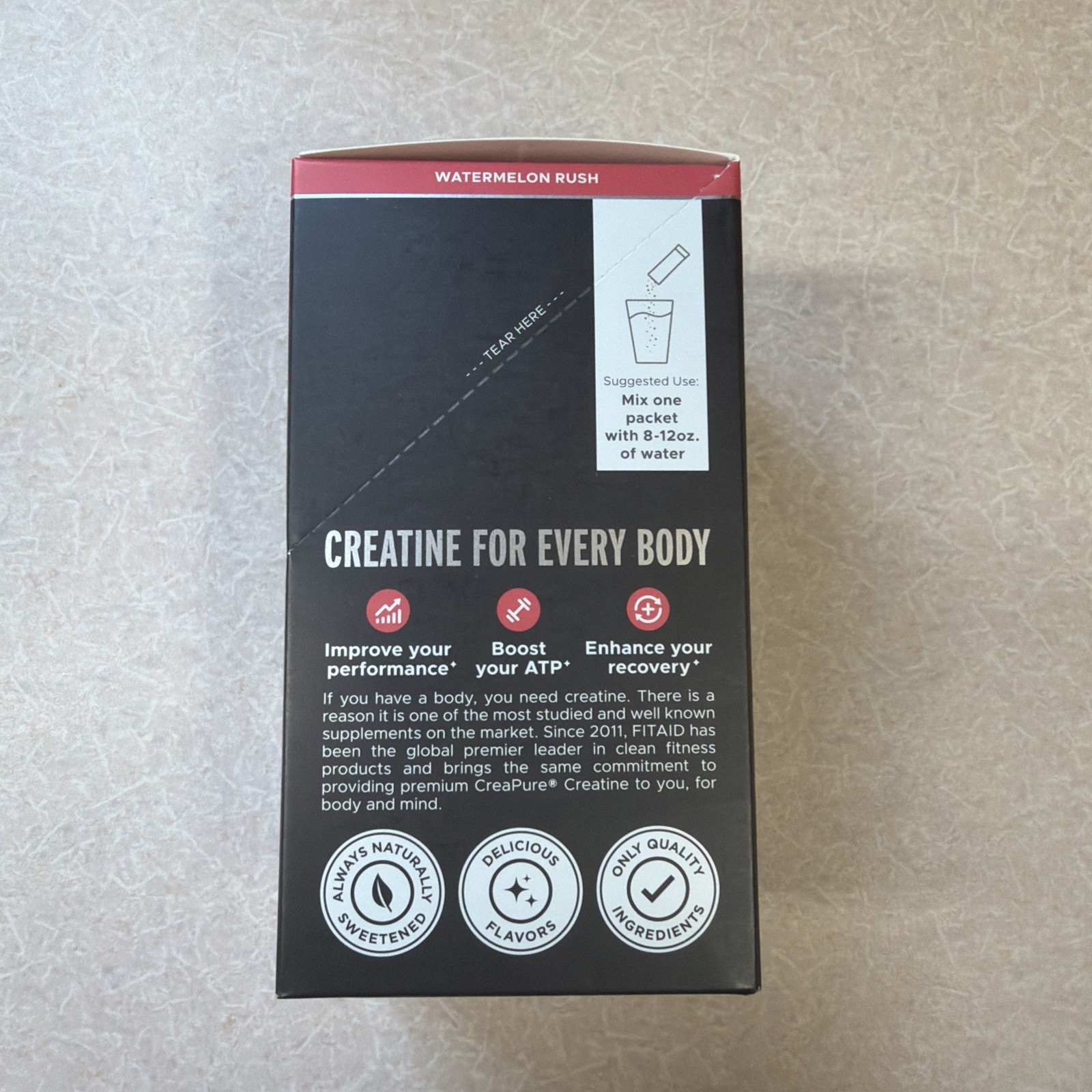 FITAID Creatine Powder, Watermelon Rush, 14 Packets, 14 Servings