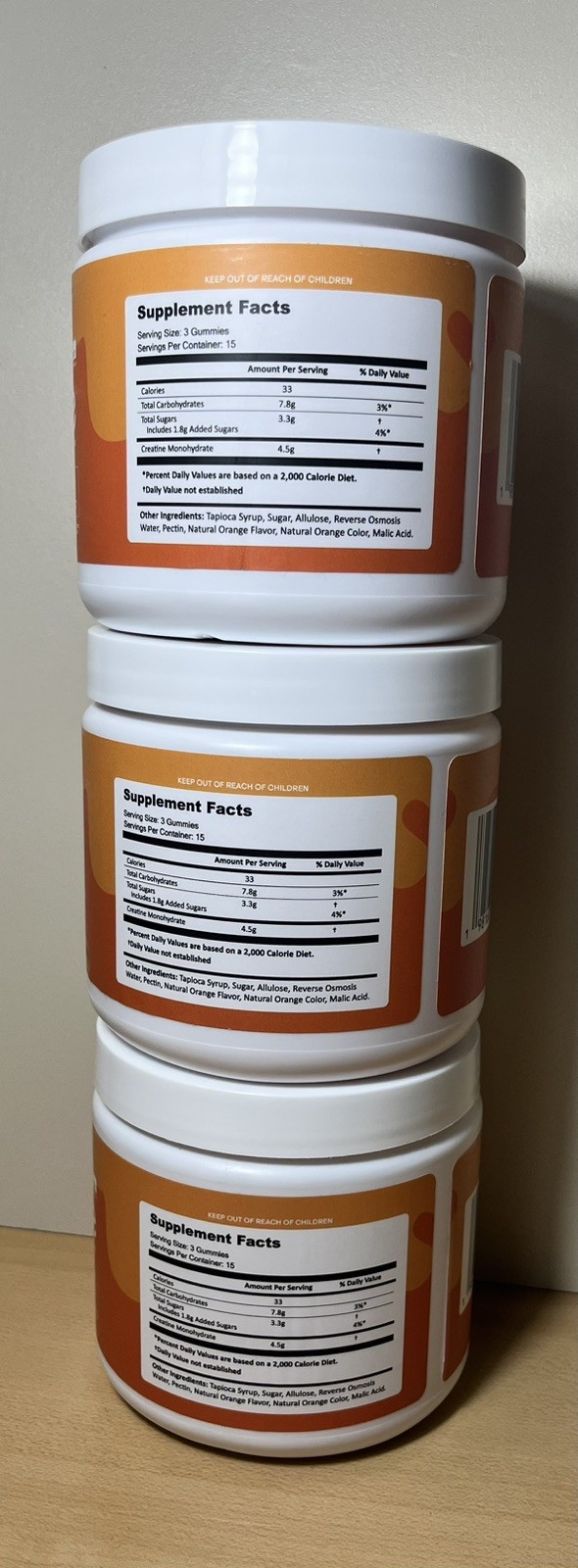 Create Creatine Monohydrate Gummy’s Three Containers 45 Gummies Each Orange ￼