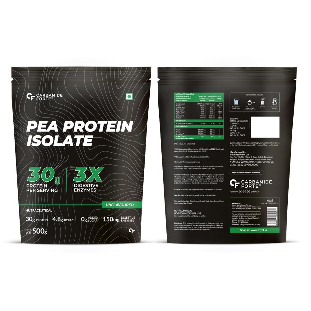 Carbamide Forte Pea Protein Powder Isolate 30Grams Per Serving 4.8G BCAA 500Gram