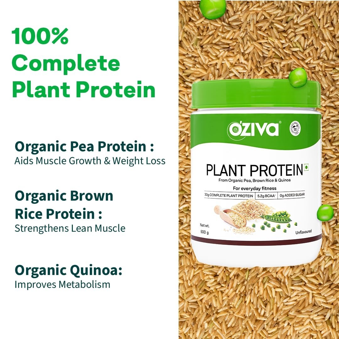 OZiva Plant Protein Powder 500g Pea Isolate 30g Protein Vegan No Sugar