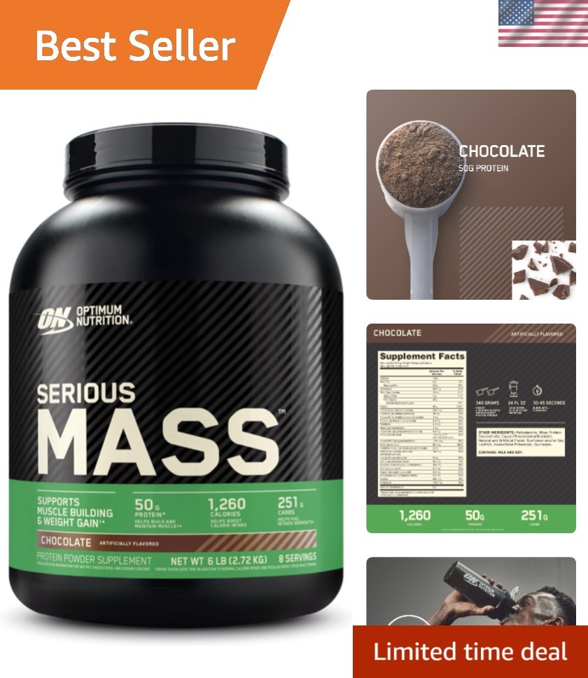 Serious Mass Chocolate Gainer – Vegetarian Friendly, 50g Protein & Vitamins, 6lb