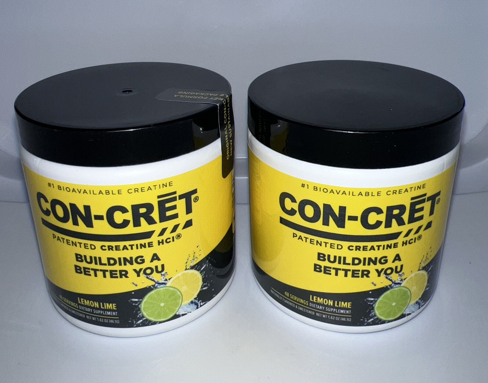 TWO CON-CRET Patented Creatine HCl Lemon Lime 48 Servings Diet Supplement