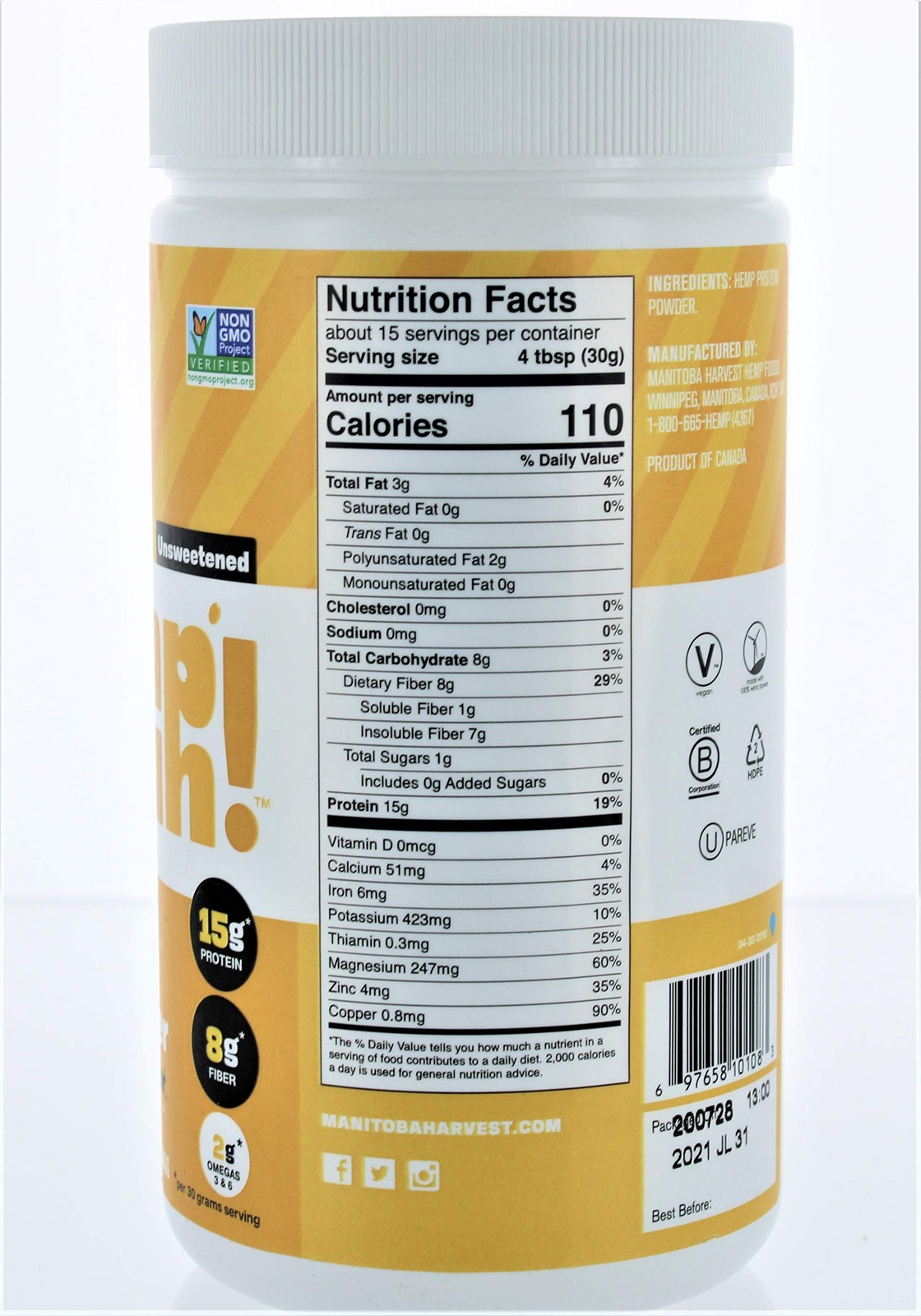 Manitoba Harvest Hemp Protein Powder 1 Pound Pack of 2 Nutritional Supplement