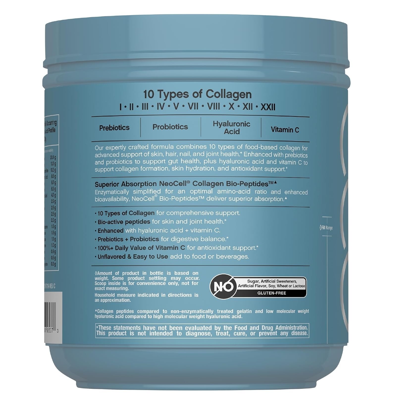 NeoCell Multi Collagen Bio-Peptides Powder 22oz with Hyaluronic Acid