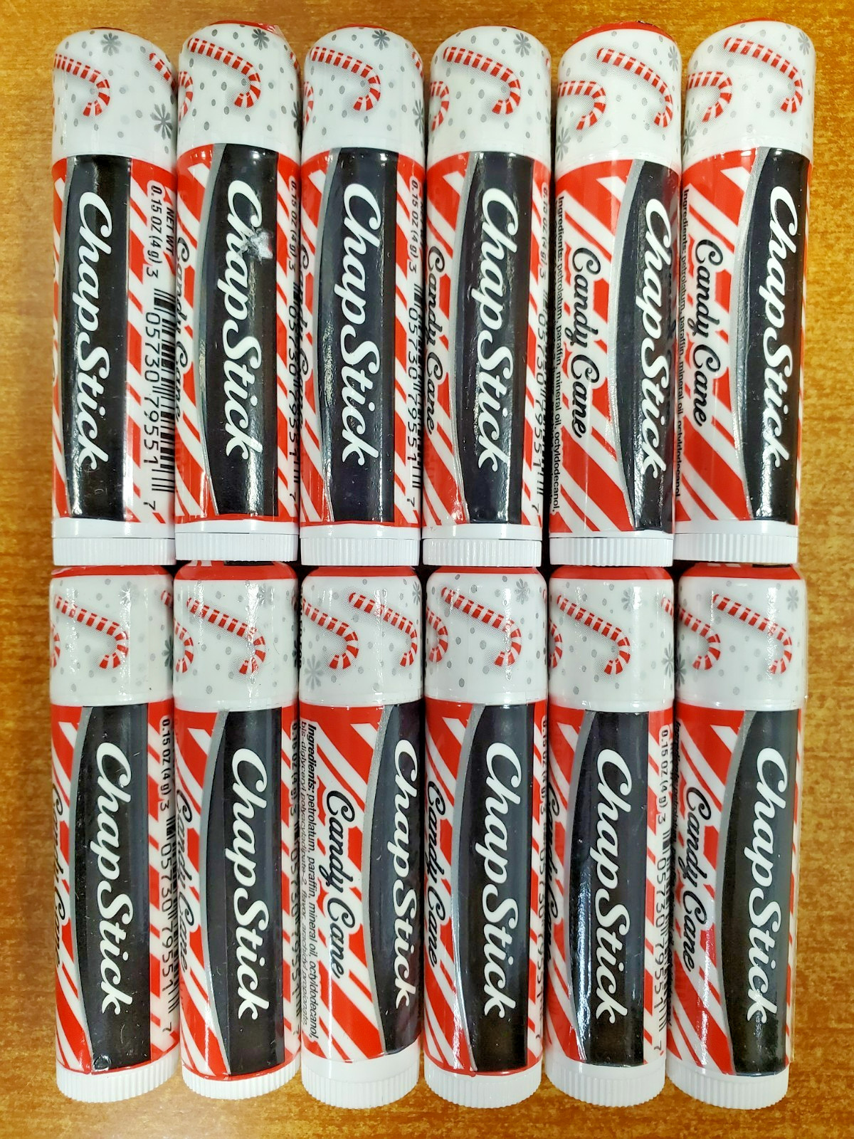 12 Pack: Chapstick Candy Cane Peppermint Lip Balm 0.15 oz. ea. NEW/SEALED (5517)